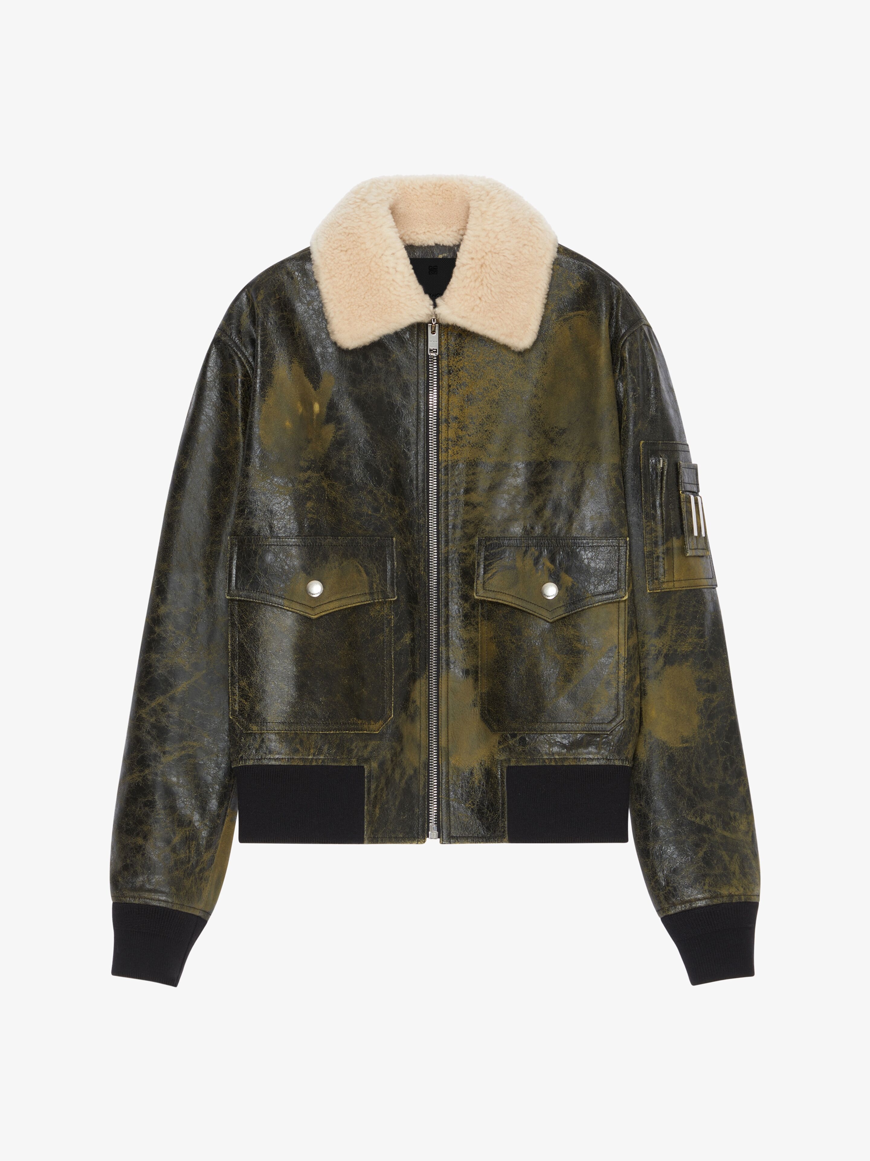 AVIATOR JACKET IN LEATHER AND SHEARLING WITH POCKET - 1