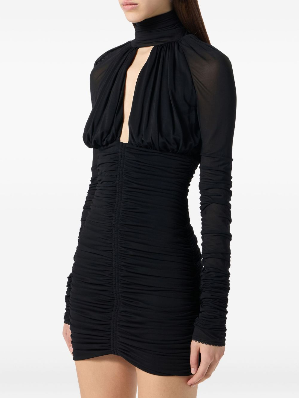 ruched long-sleeve mini dress - 4