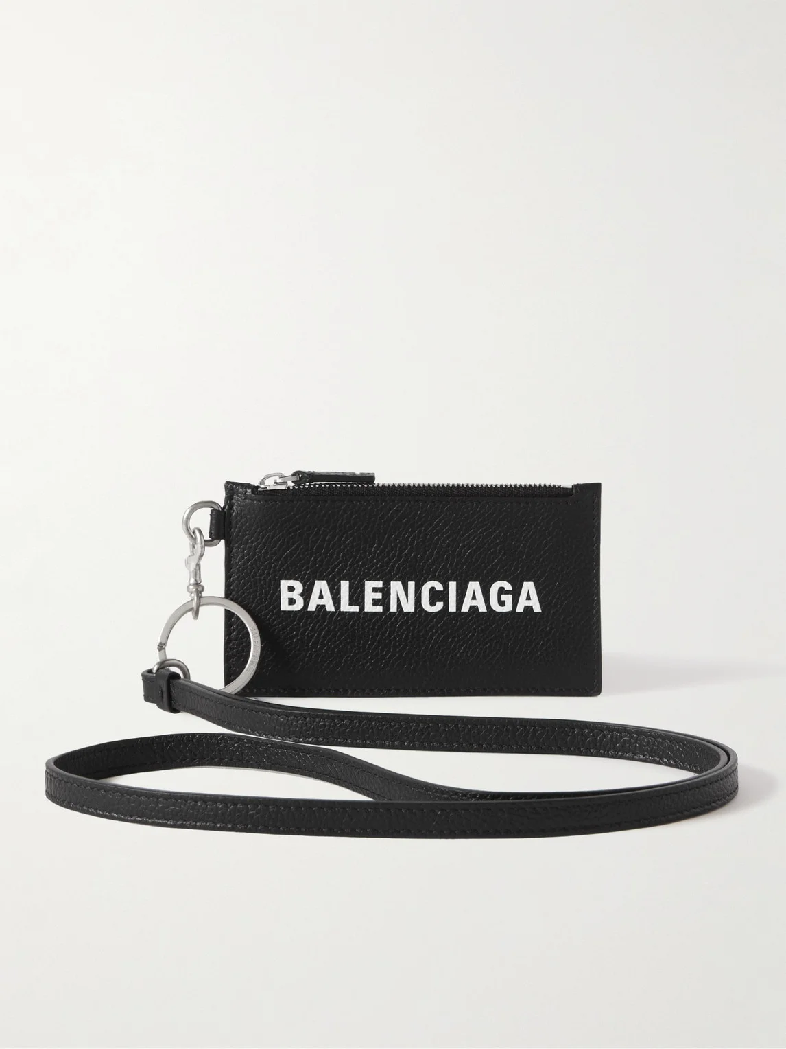 Logo-Print Full-Grain Leather Cardholder with Lanyard - 1