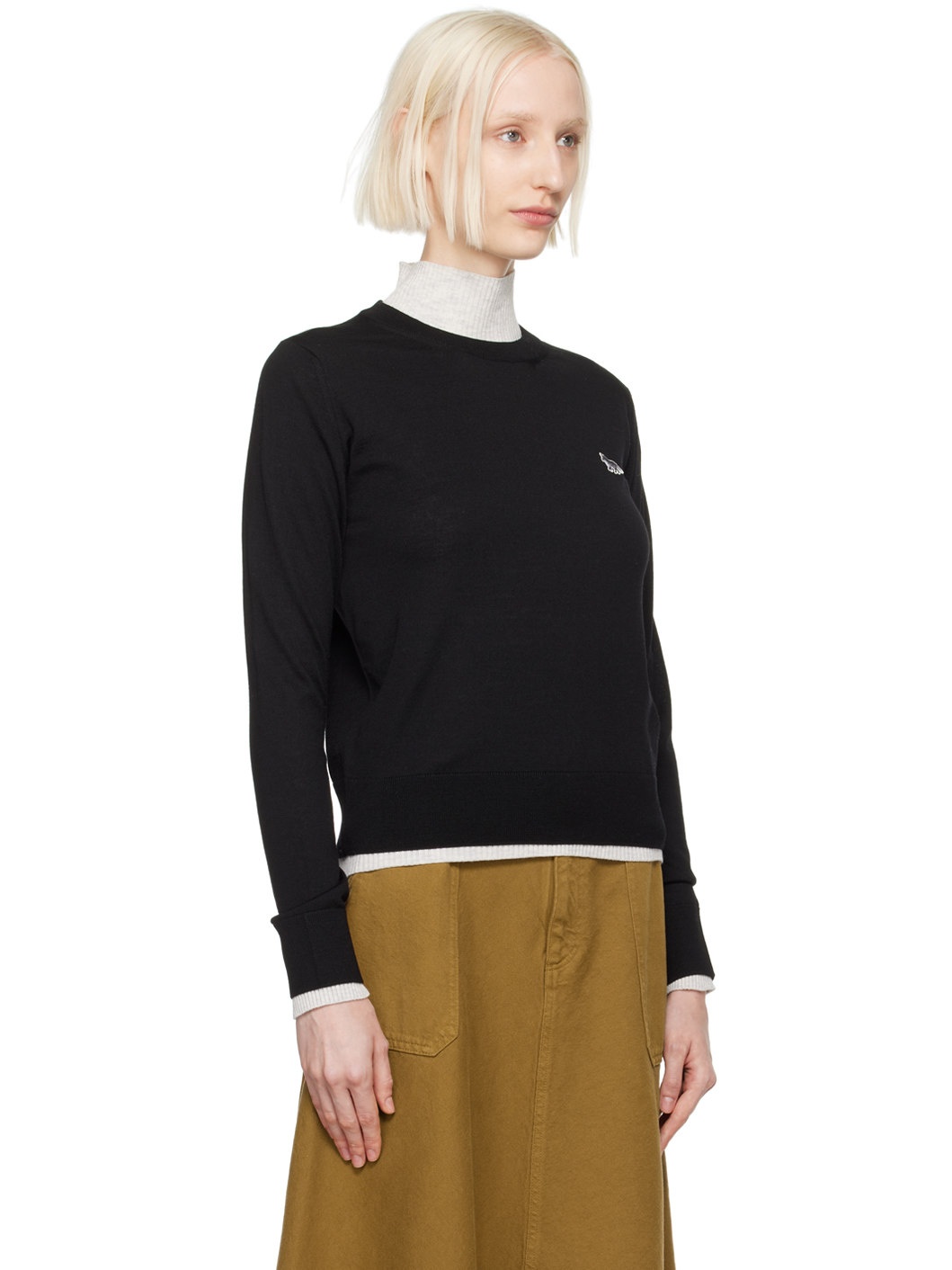 Black Baby Fox Patch Regular Sweater - 2