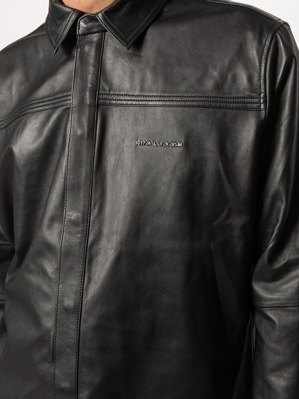 long-sleeved oversize leather shirt - 5