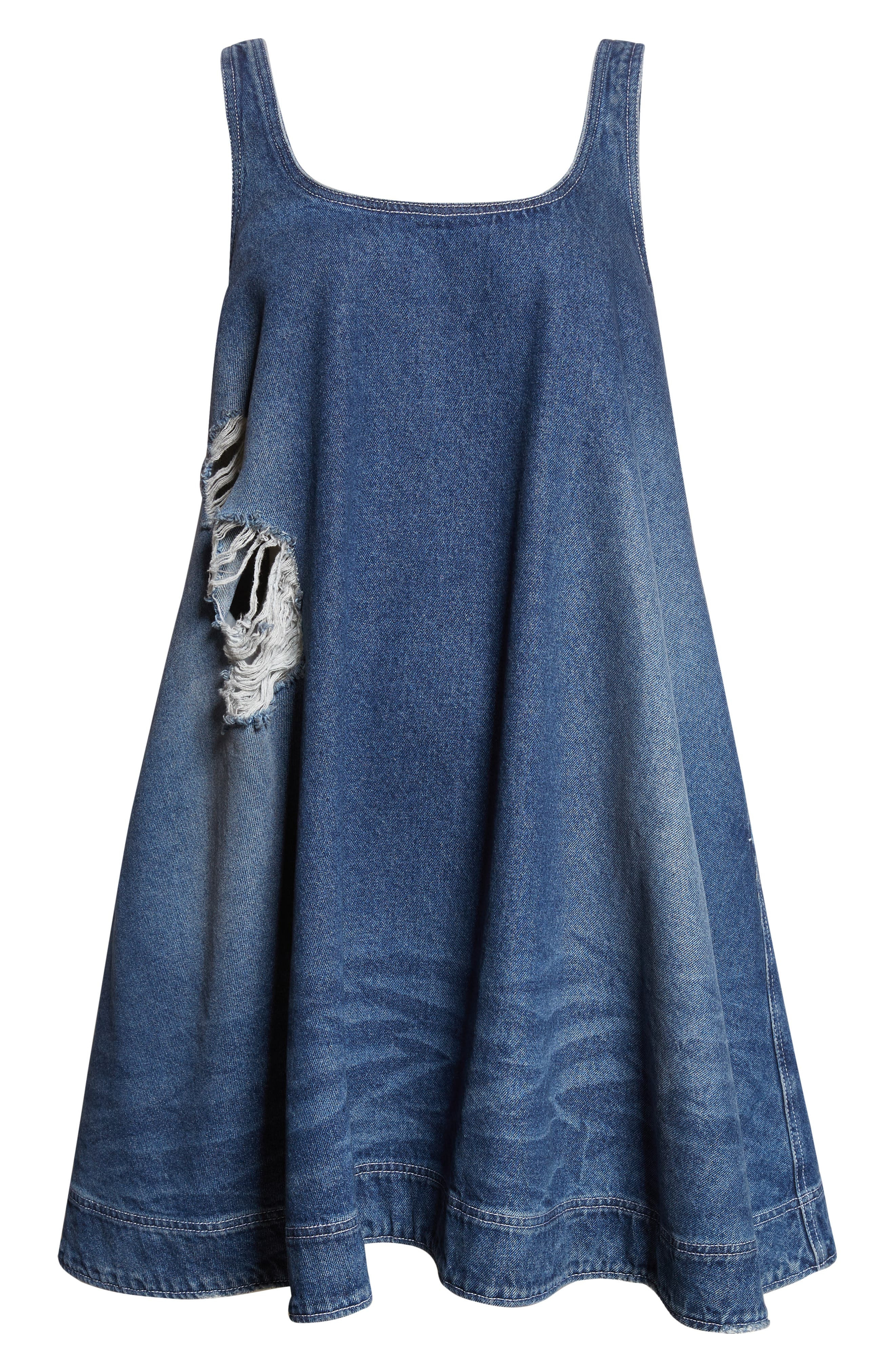 Simone Rocha Embellished Distressed Denim A-Line Dress in Distressed Blue at Nordstrom - 5
