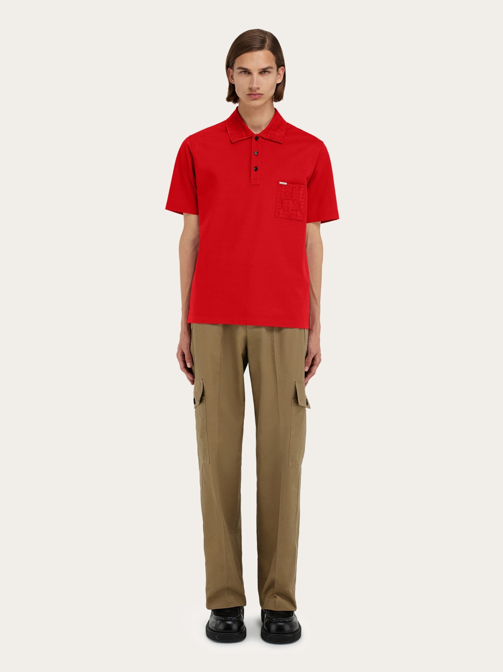 V-neck polo with jacquard pocket detail - 5