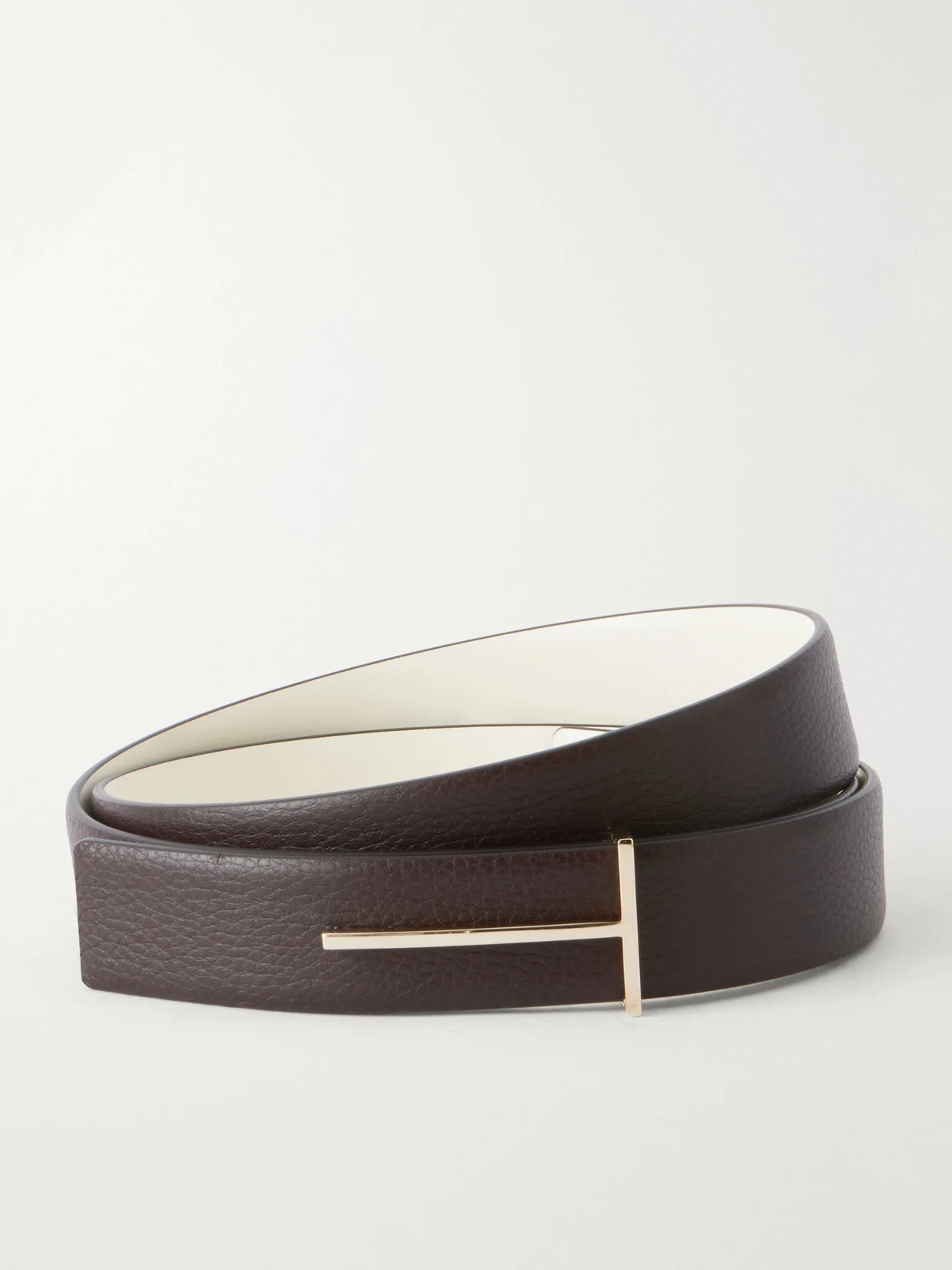 Slim T Textured-leather Belt - 1