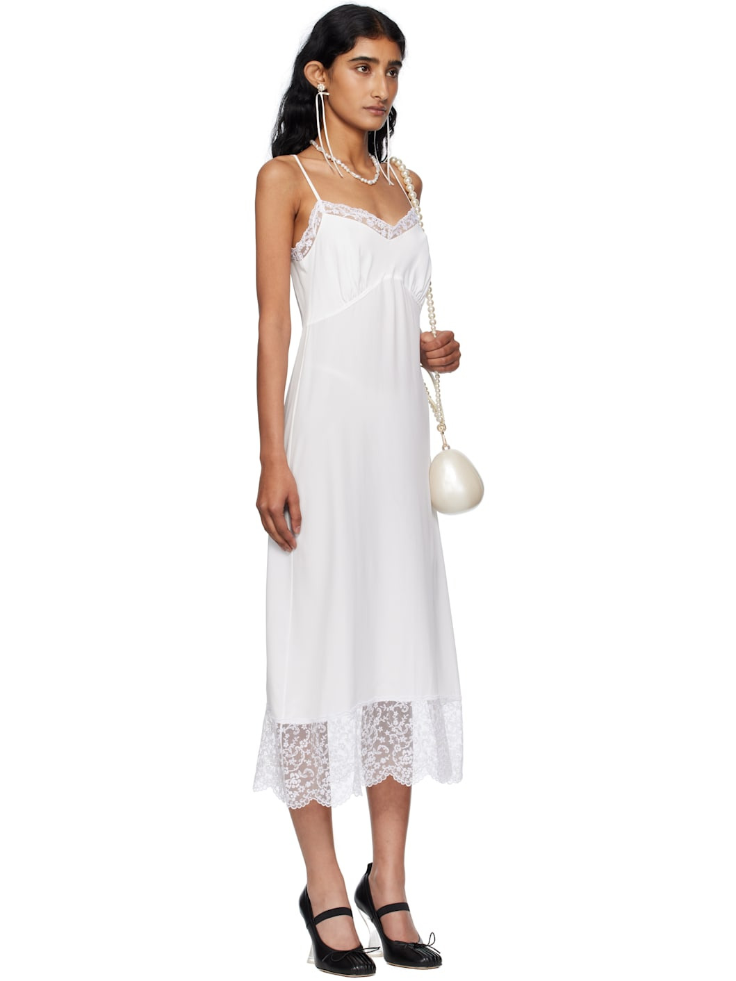 Off-White Deep Lace Trim Slip Midi Dress - 2