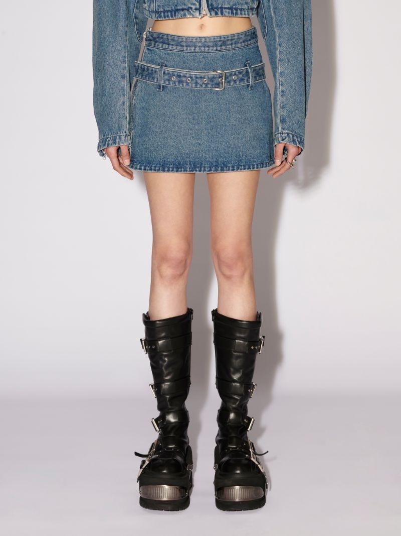 BELTED DENIM MINI SKIRT - 3