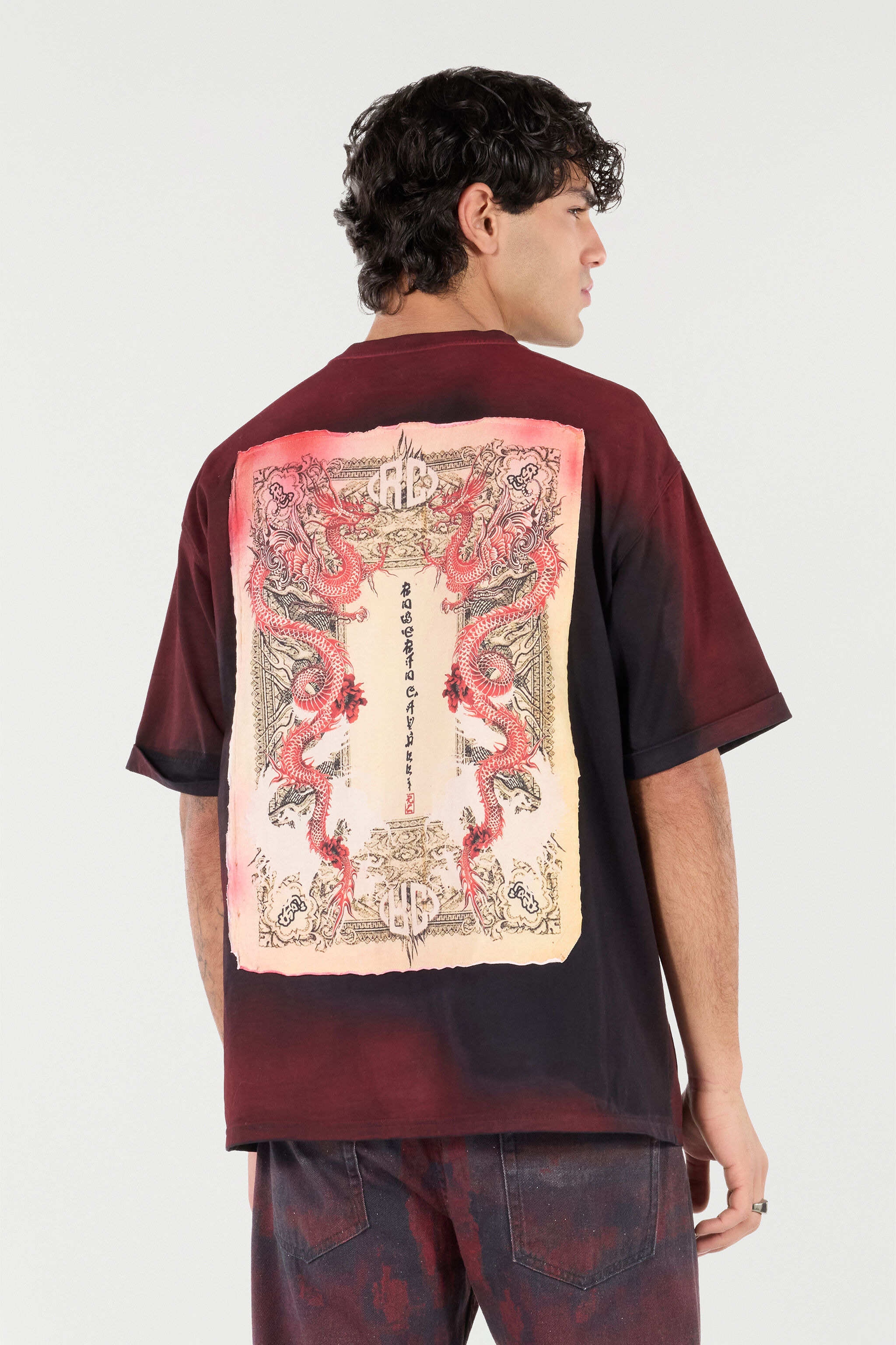 Mottled Effect T-Shirt With Dragons And Logo - 4