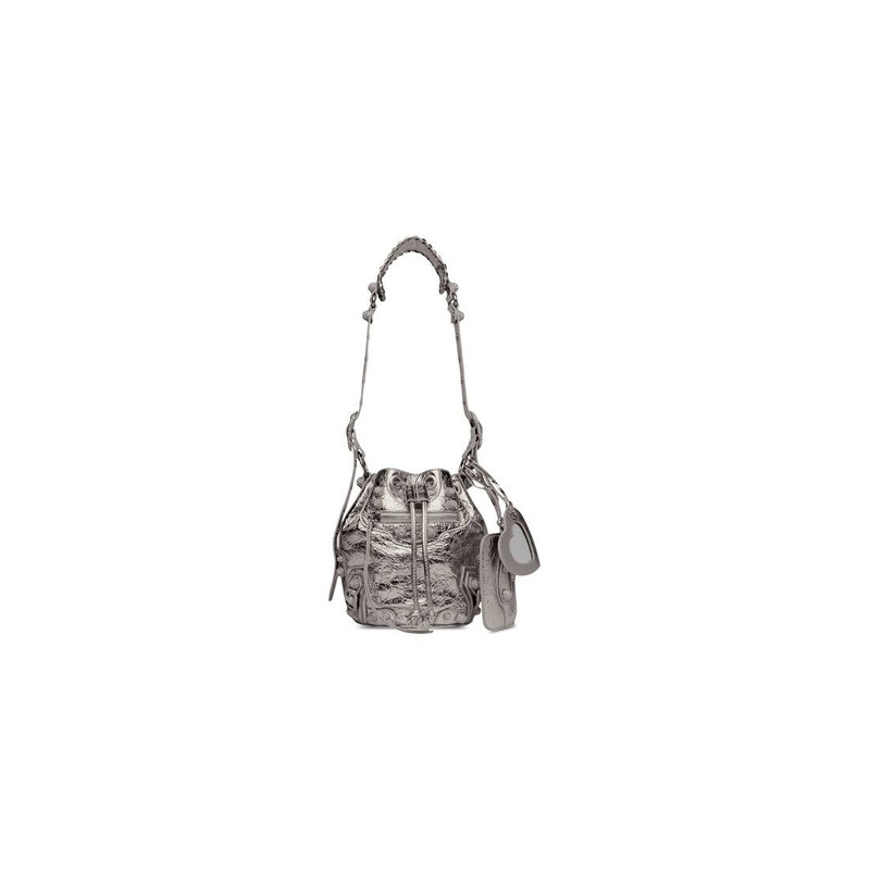 Women's Le Cagole Xs Bucket Bag Metallized With Rhinestones in Silver 1