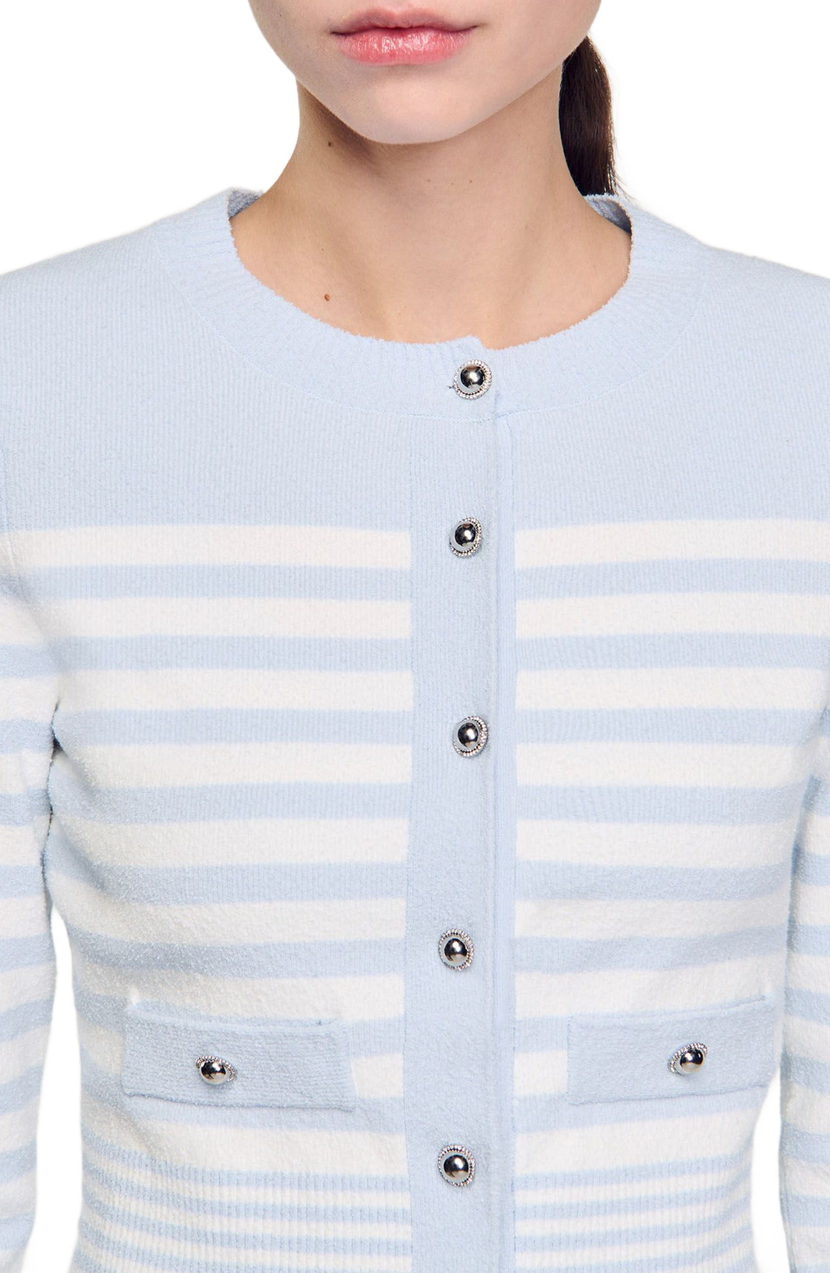SANDRO Striped cardigan in Sky Blue at Nordstrom - 4