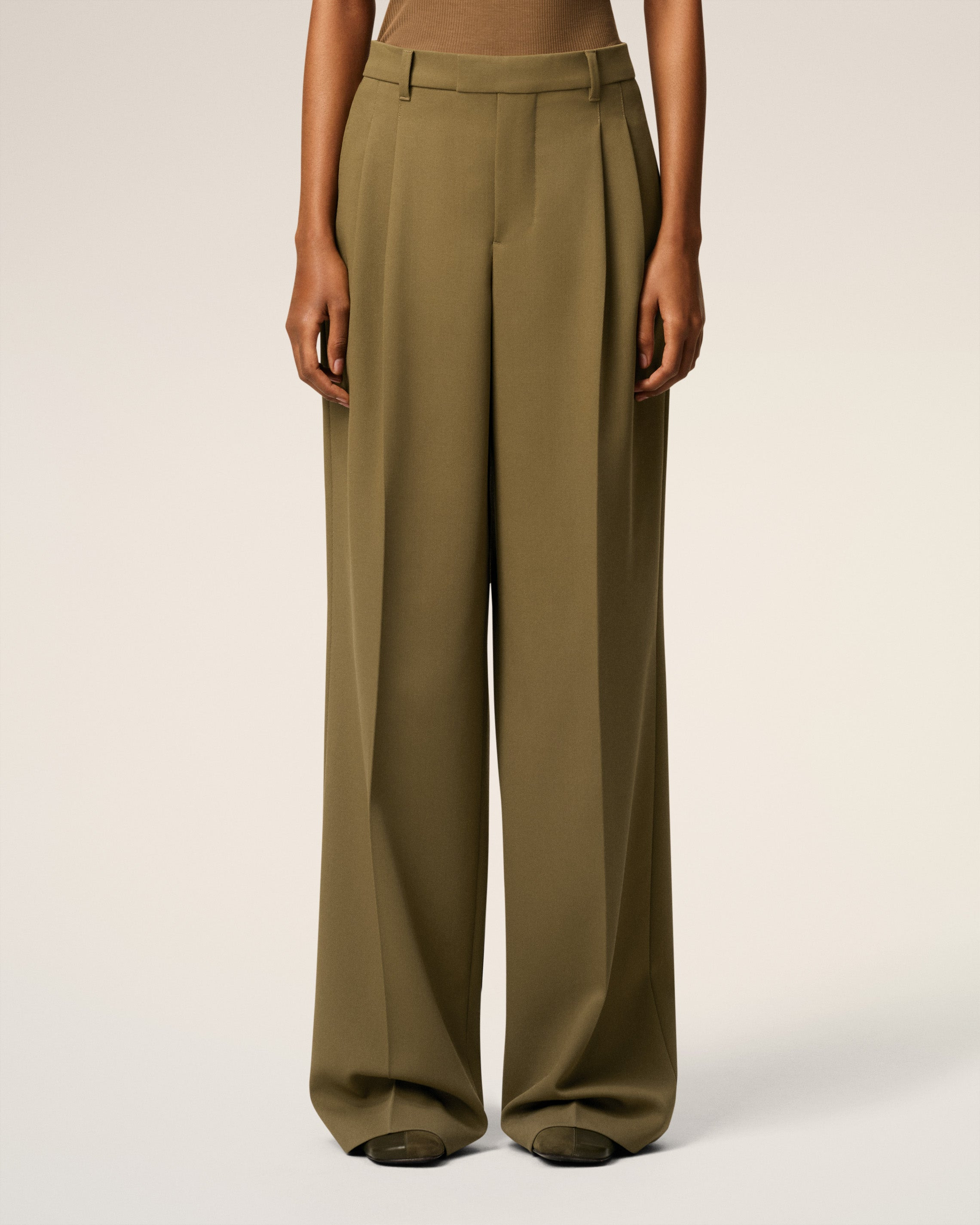 GREEN WOOL TABS WIDE TROUSERS - 3