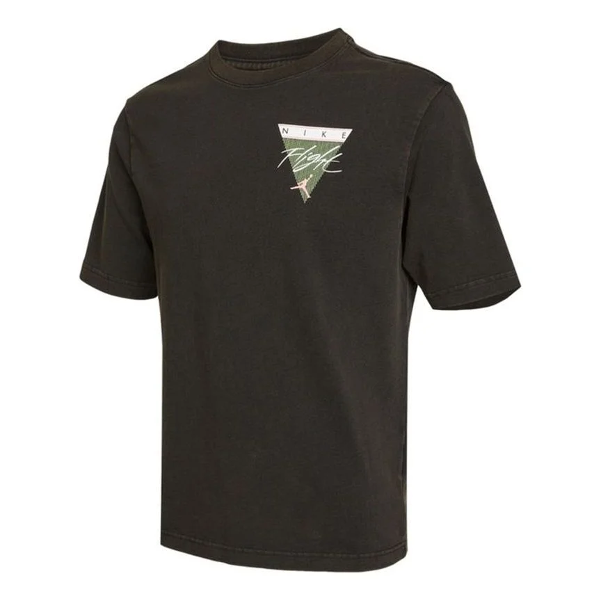 Men's Air Jordan Flight Essentials Washed Basketball Sports Printing Round Neck Short Sleeve Black T - 1