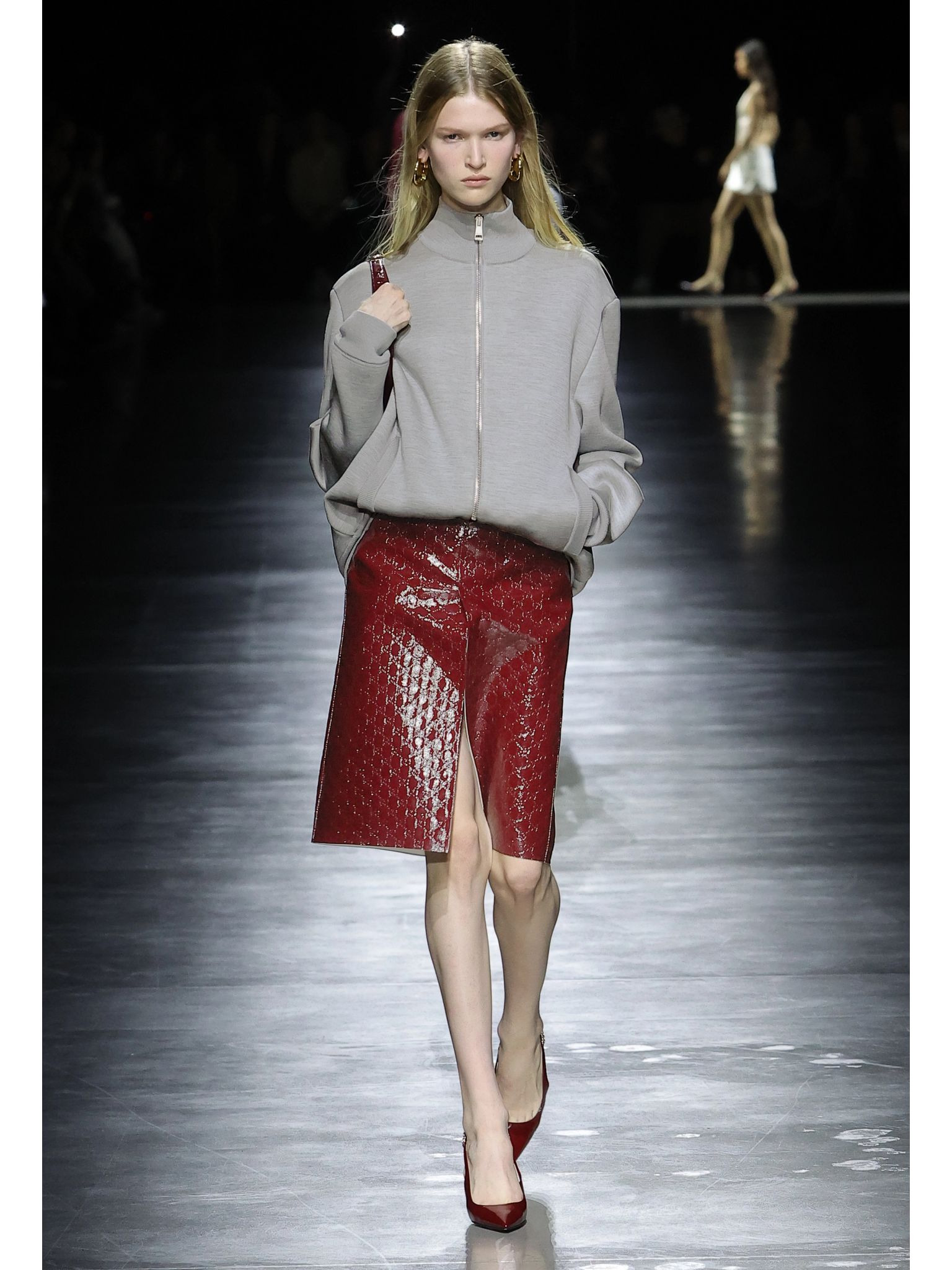 Embossed crinkled patent-leather skirt Red - 2