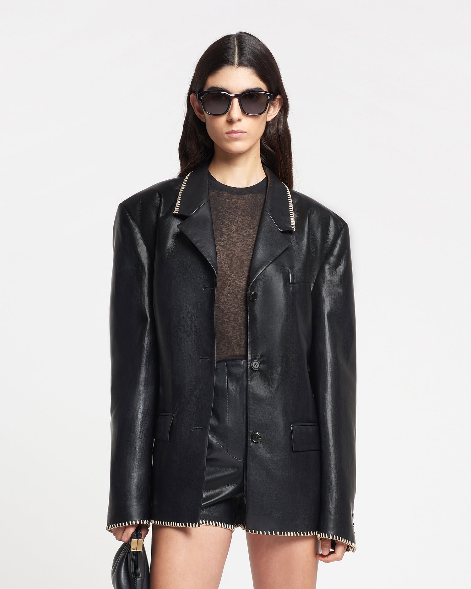Belted Okobor™ Alt-Leather Blazer - 2