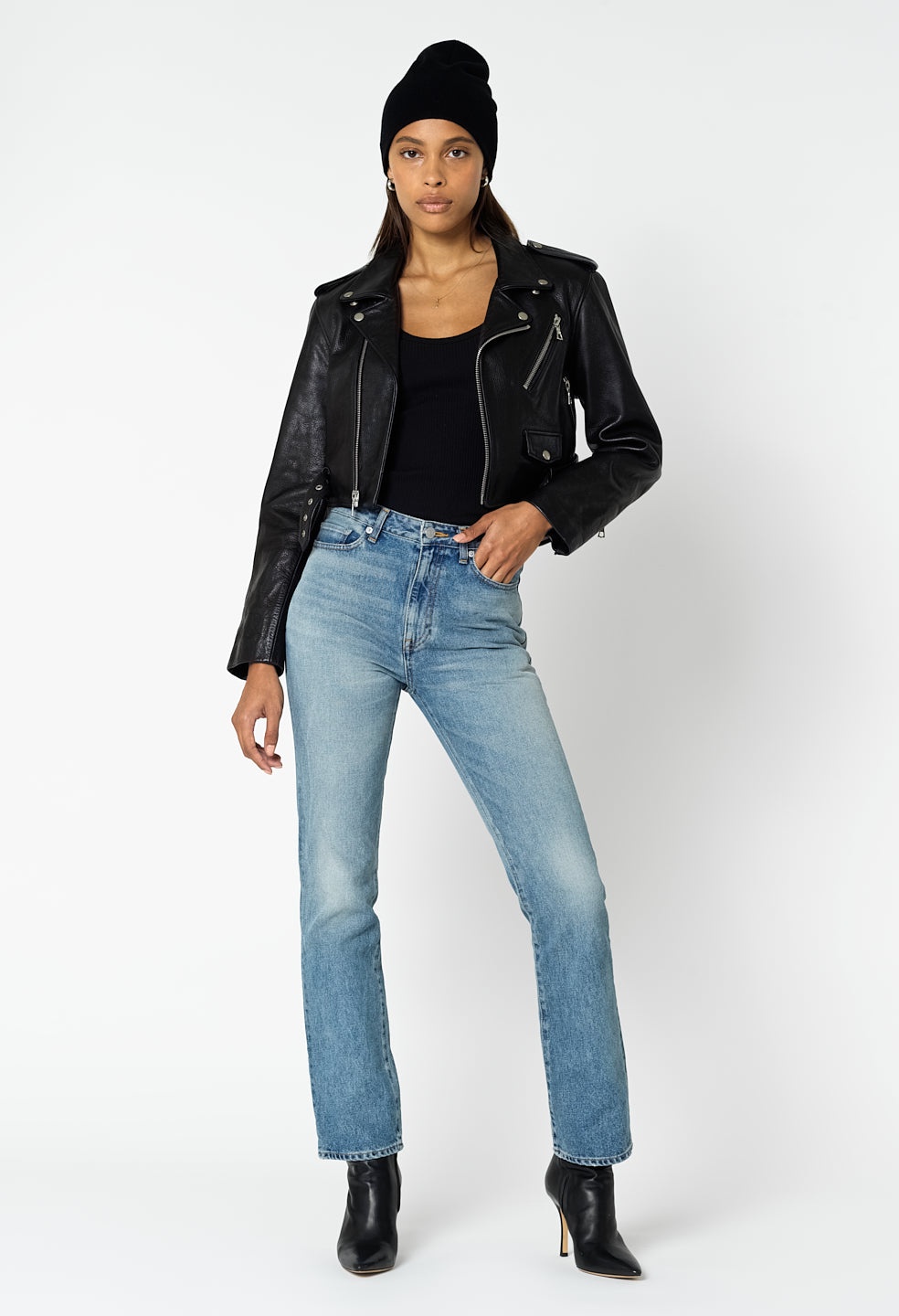 LEATHER CROPPED BIKER JACKET - 7