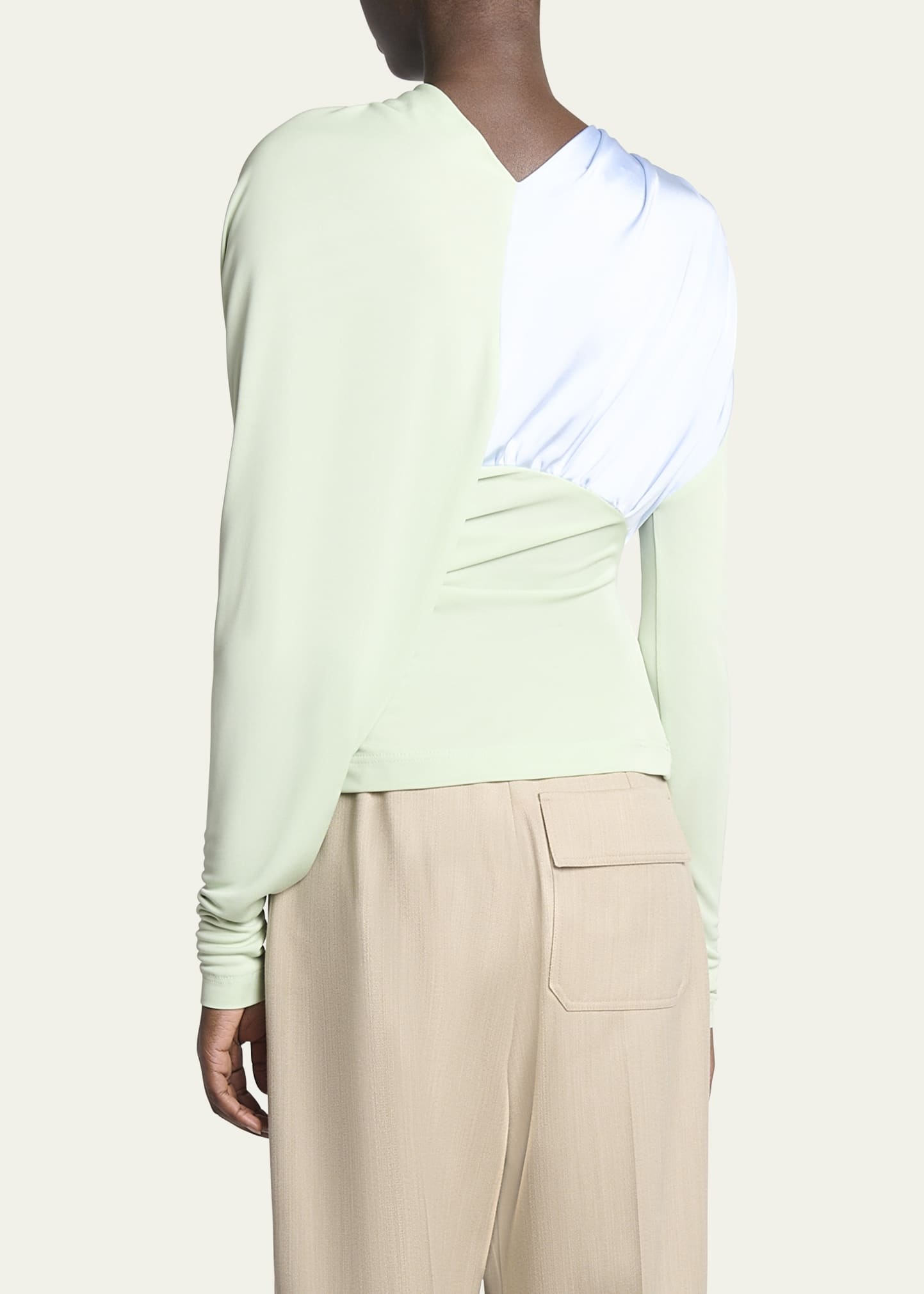 Victoria Beckham【関税送料込】アシンメトリージャージートップ Victoria Beckham Colorblock Draped Jersey Top