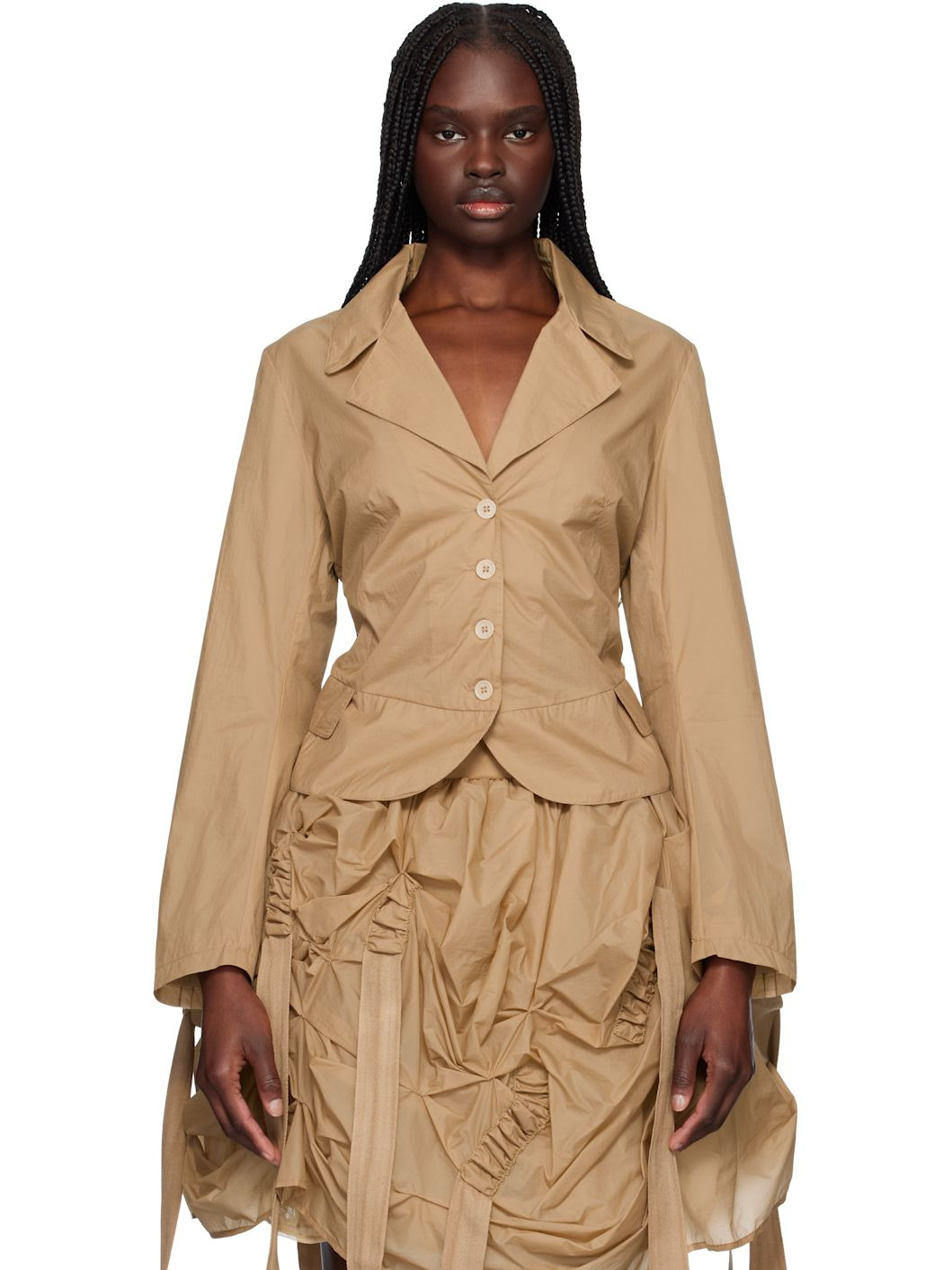 Beige Tank Double Layer Blazer - 1