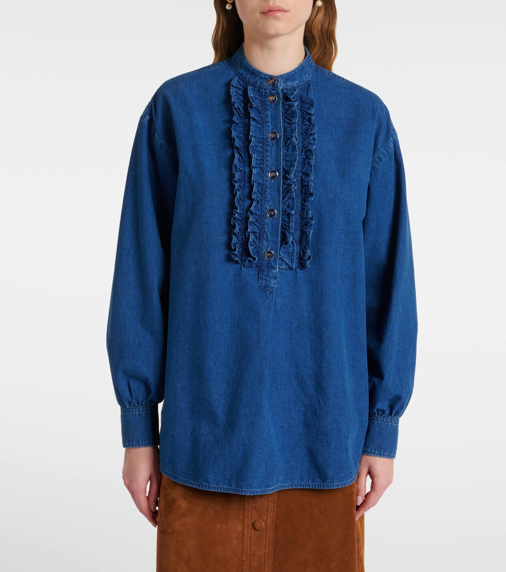 Ruffled denim blouse - 6