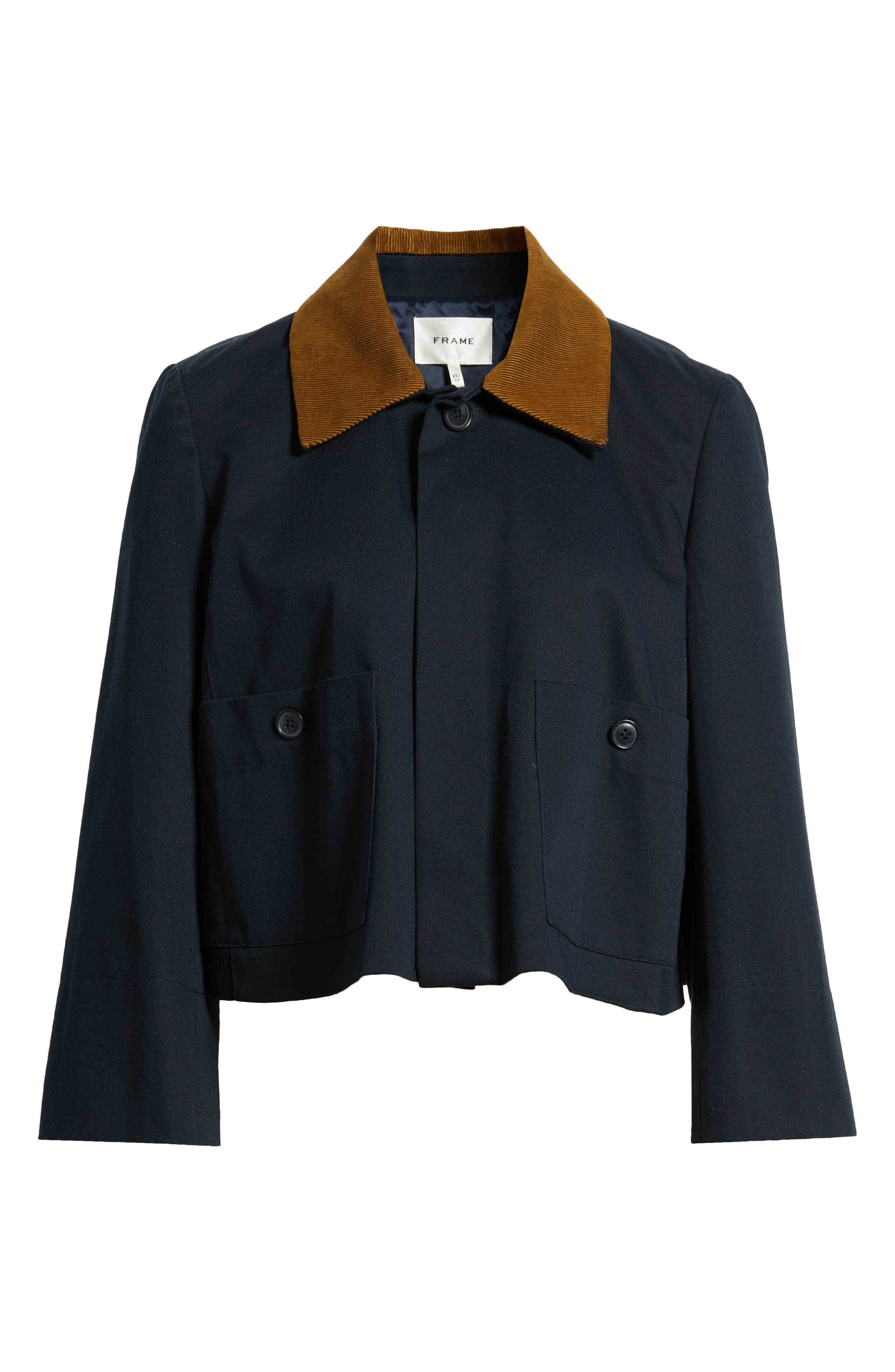 FRAME Corduroy Collar Crop Jacket in Navy at Nordstrom - 6