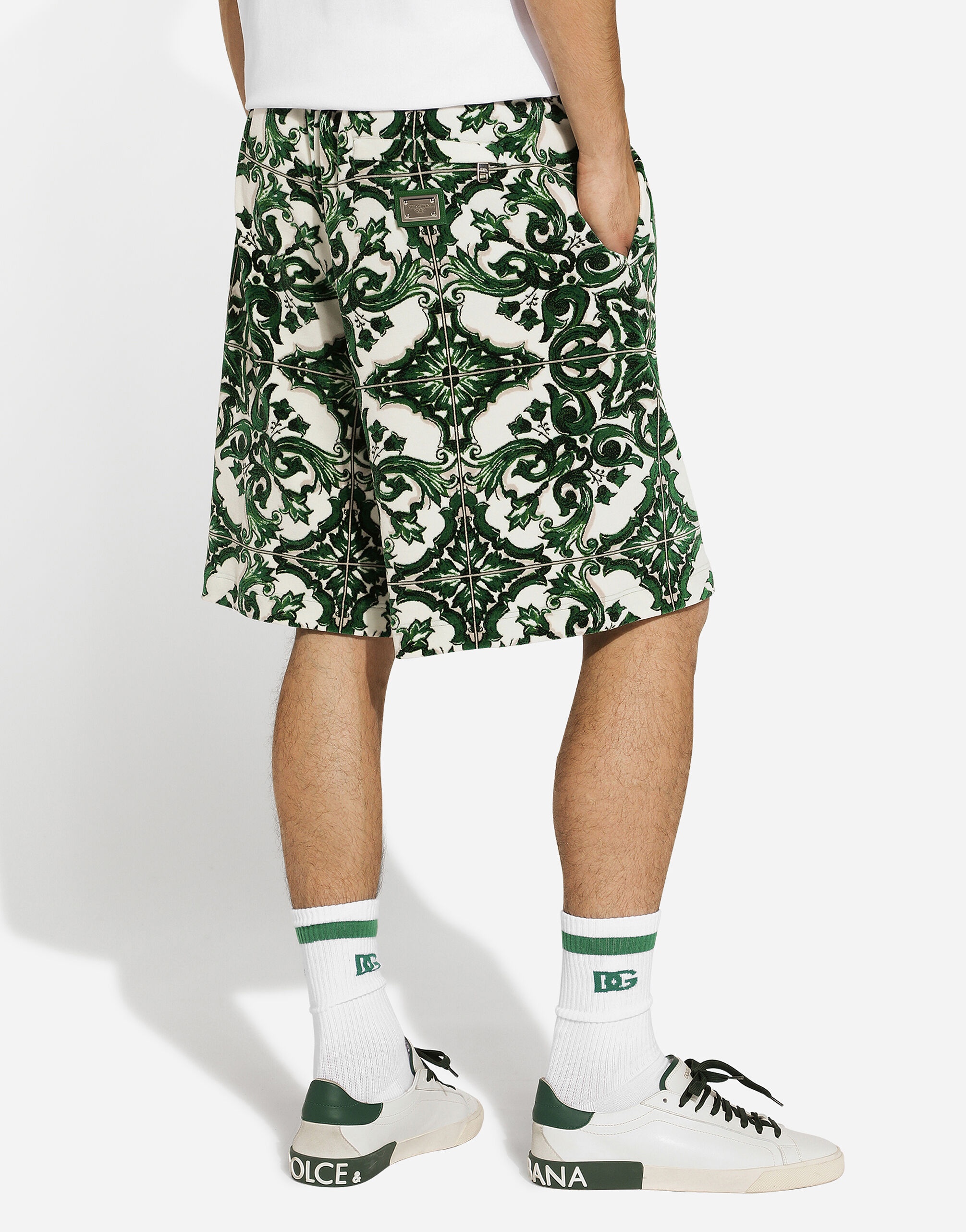 Chenille jogging shorts with majolica print - 4