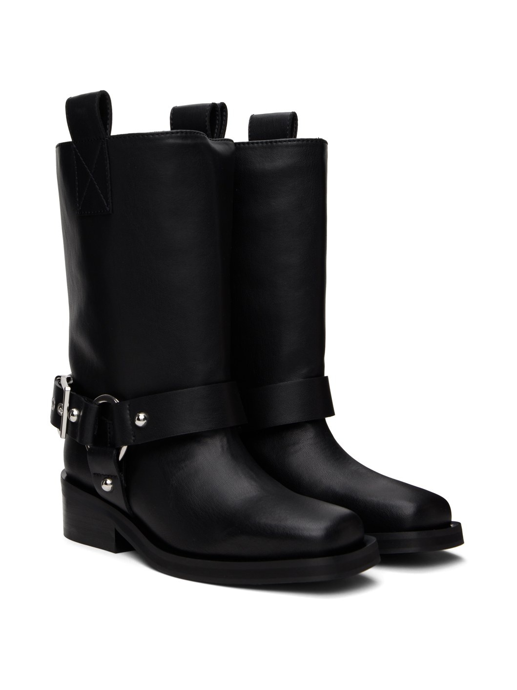 Black Mid Shaft Biker Boots - 4