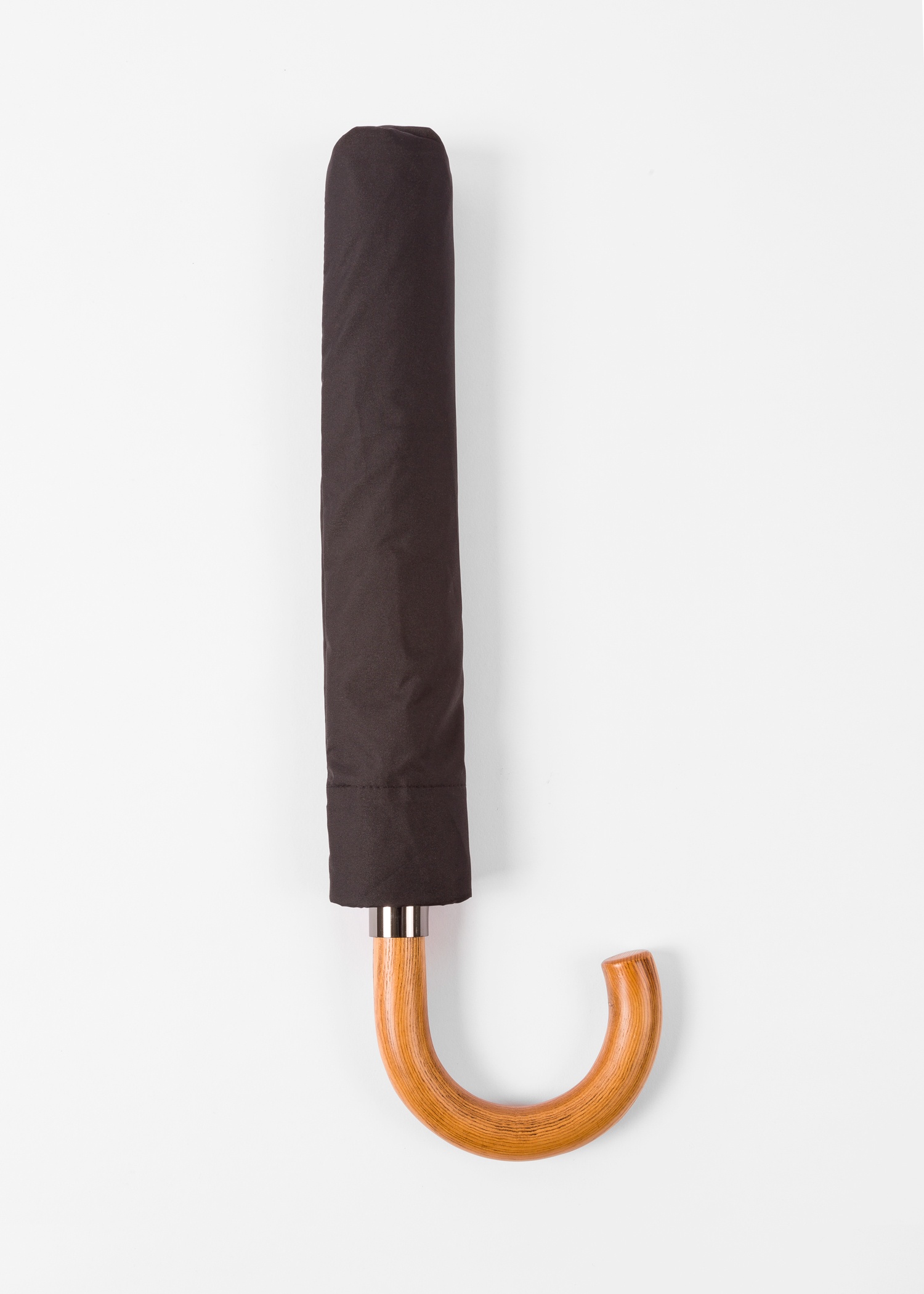 Black 'Signature Stripe' Border Compact Umbrella With Crook Wooden Handle - 4
