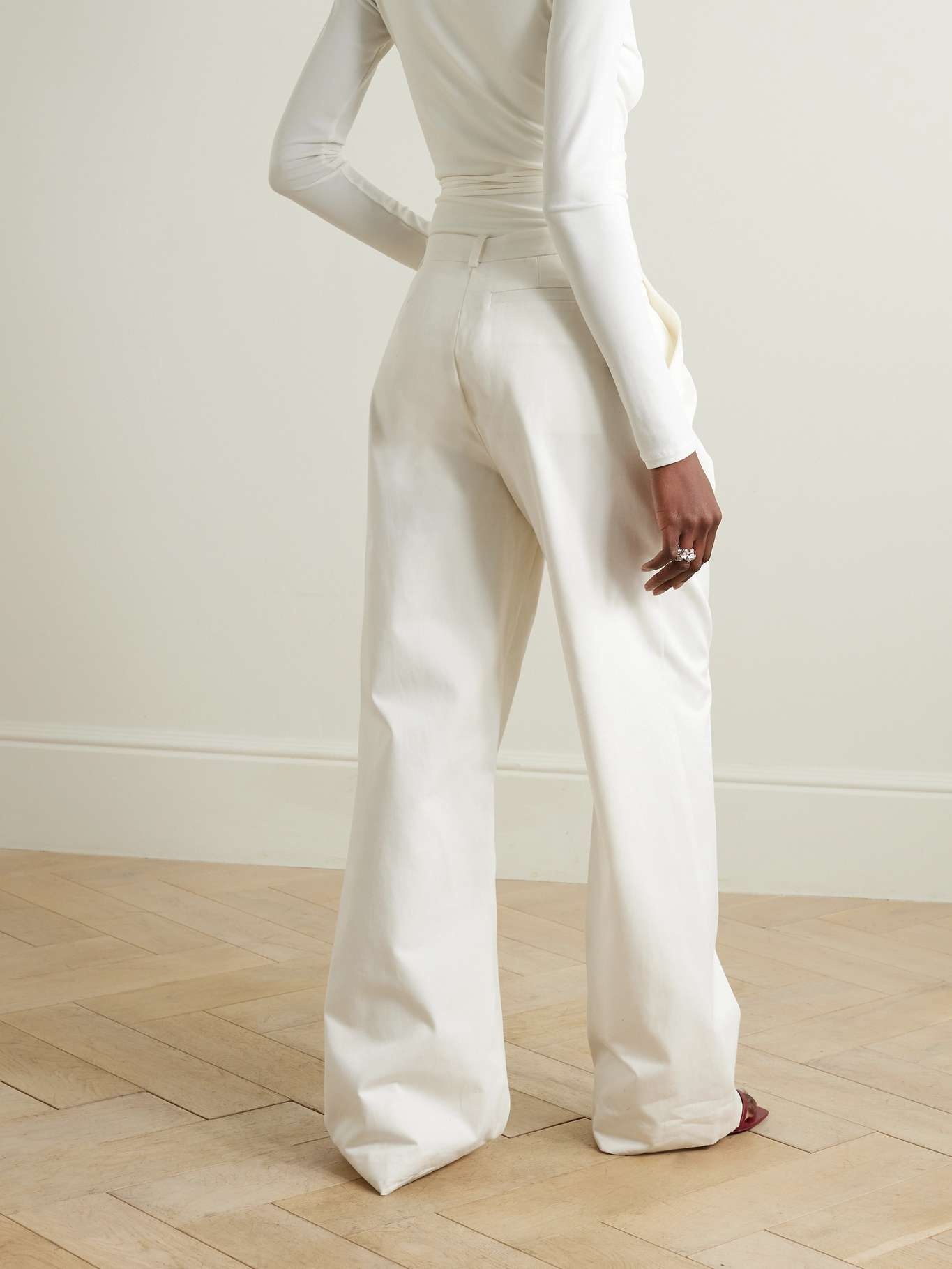 Liza pleated organic cotton wide-leg pants - 3