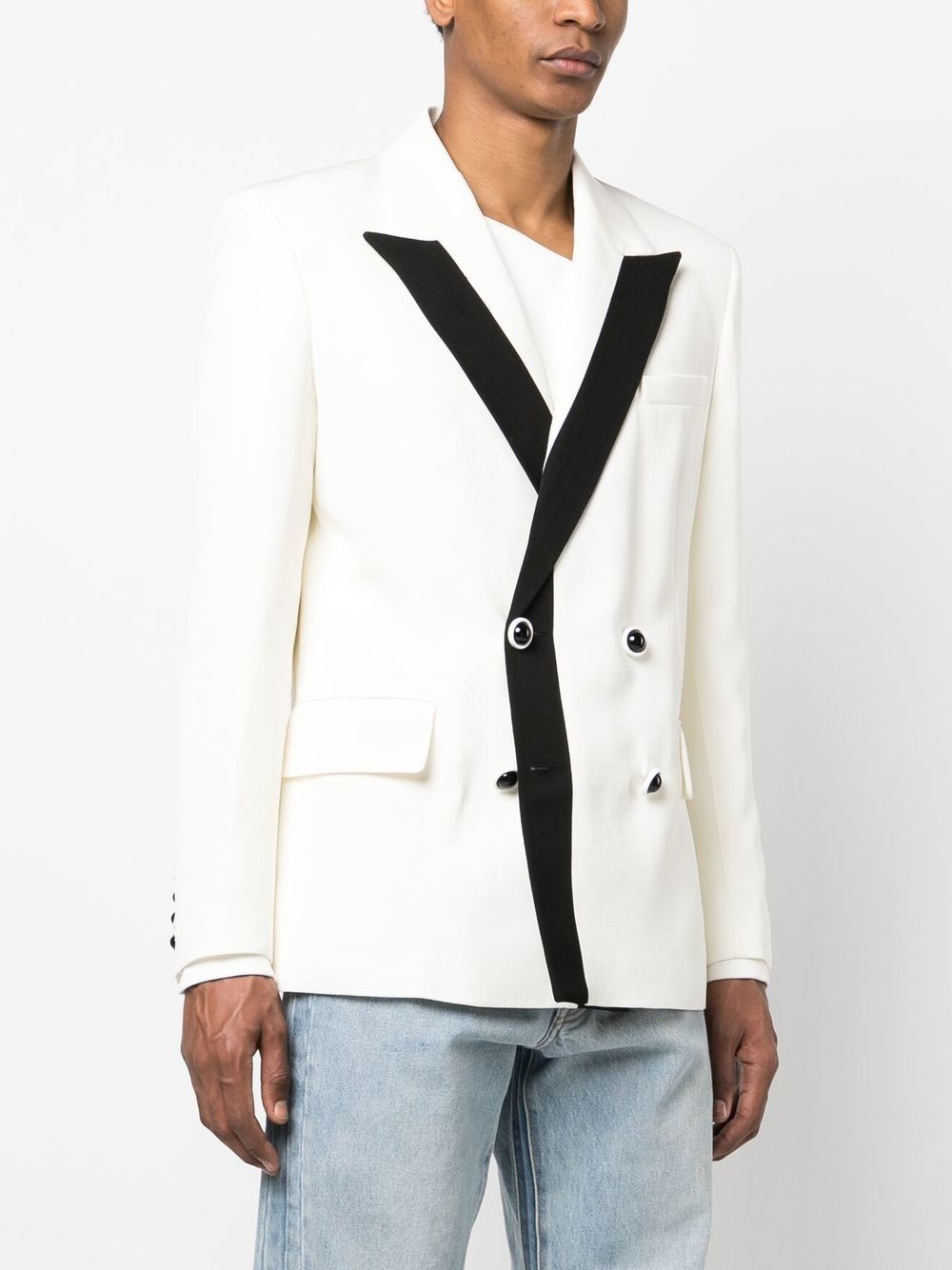 contrast-lapel double-breasted blazer - 3