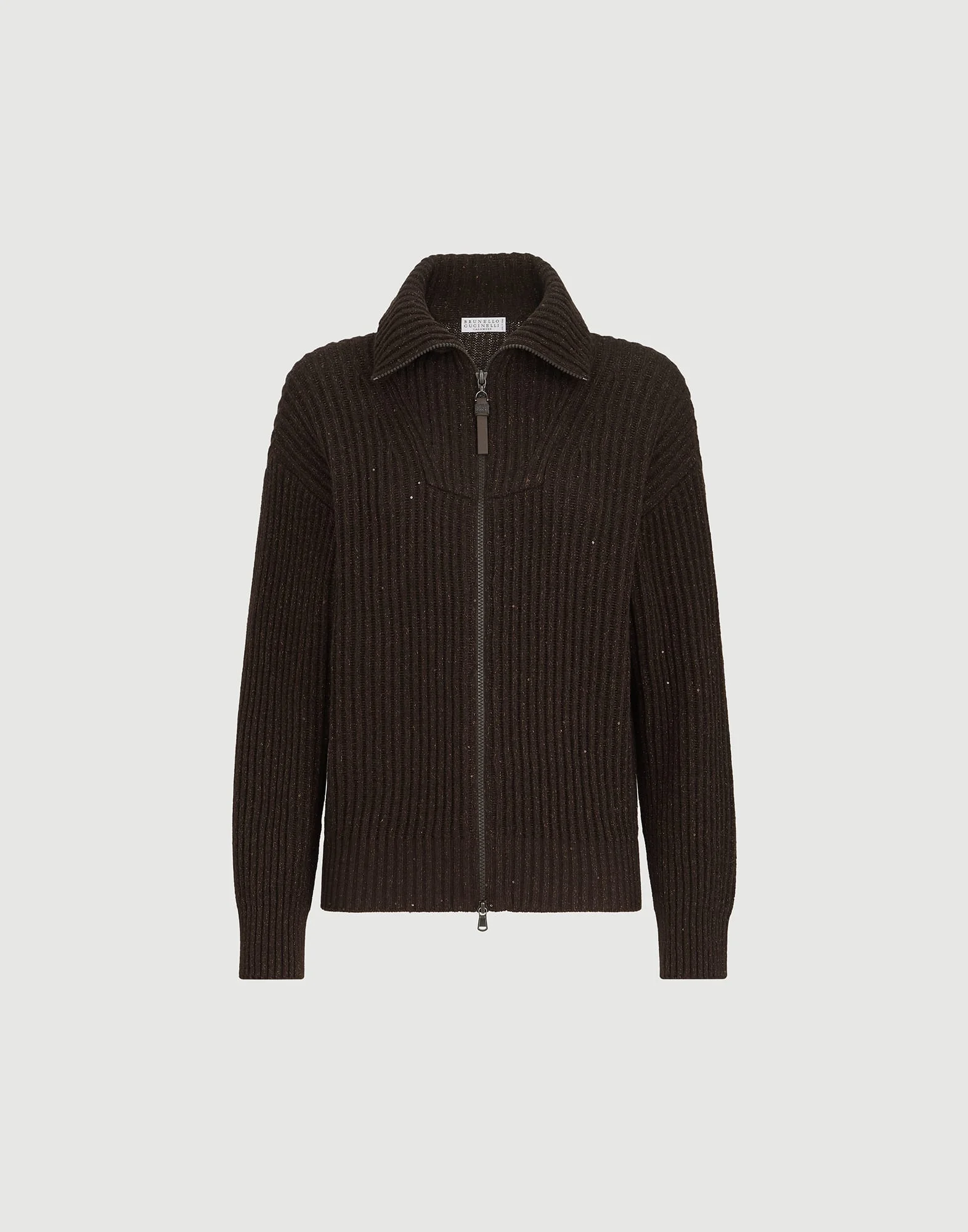Sparkling & Dazzling cashmere and wool ribbed cardigan with shiny zipper pull - 1
