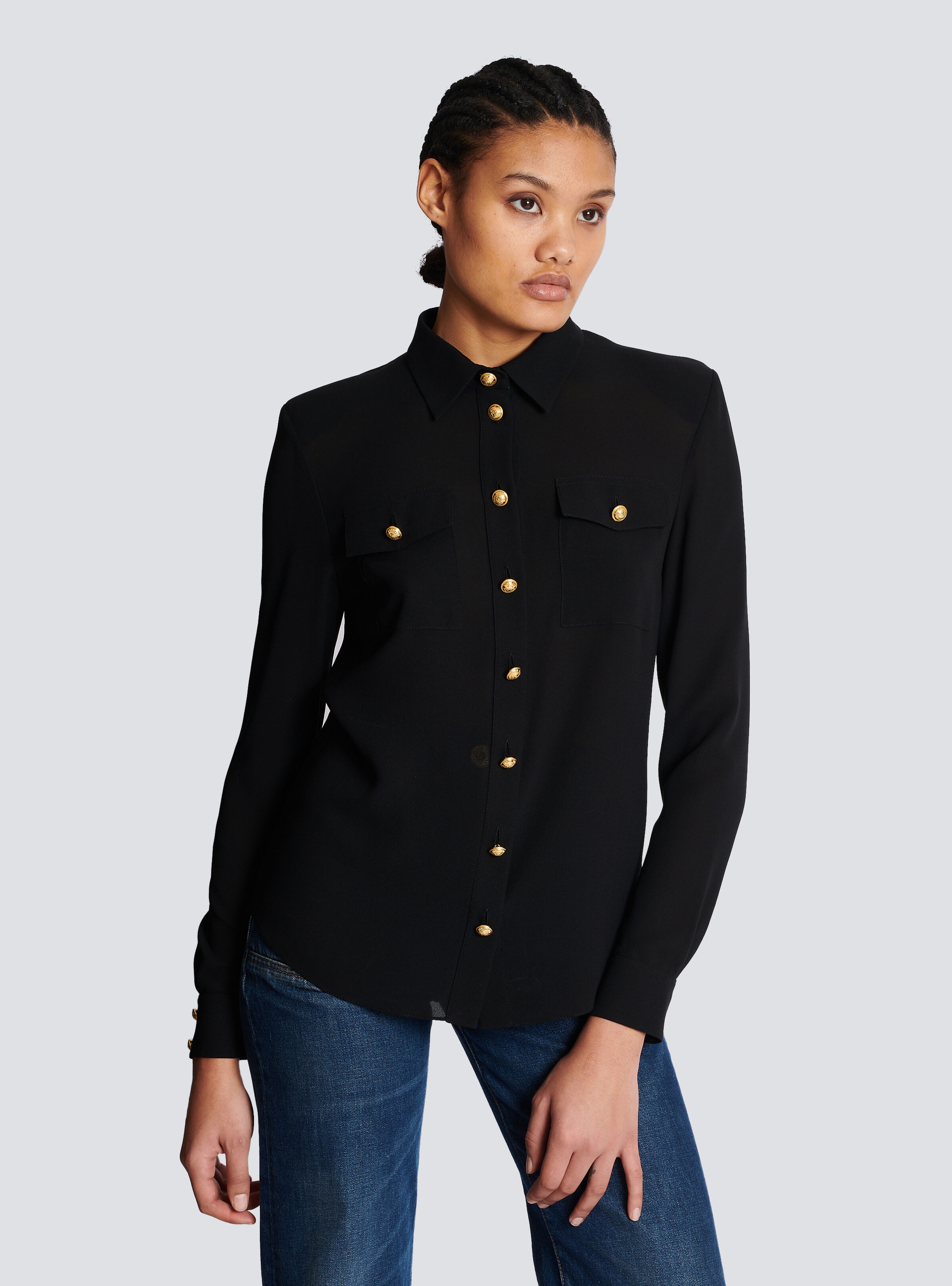 Crepe shirt with golden buttons - 6