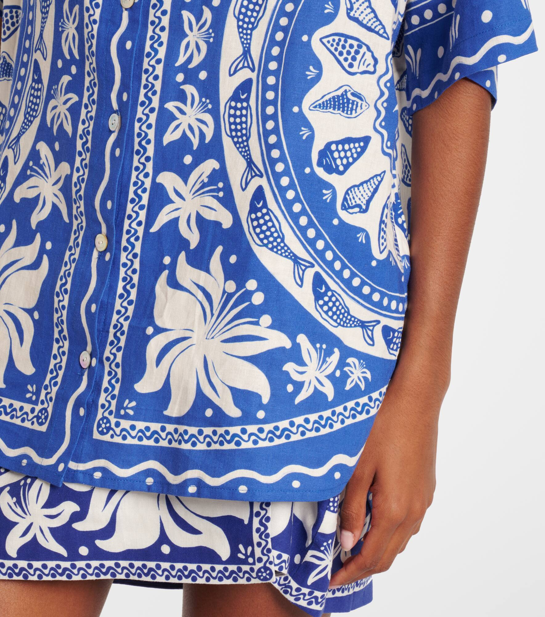 Ocean Scarf printed linen-blend shirt - 5