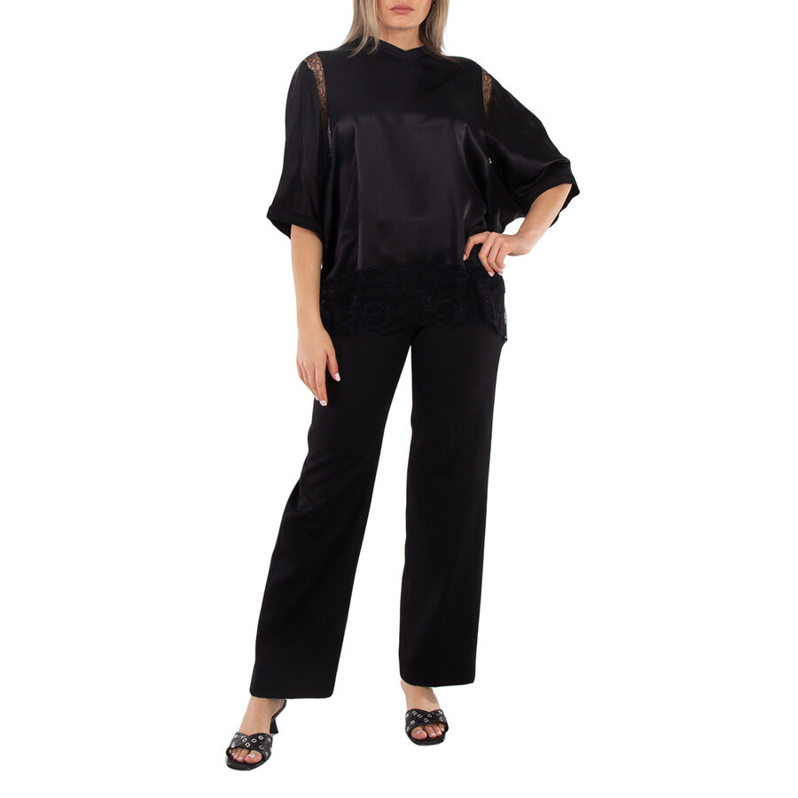 Burberry Ladies Black Lottie Asian Fit Silk Trimmed Wool Tailored Trousers - 3