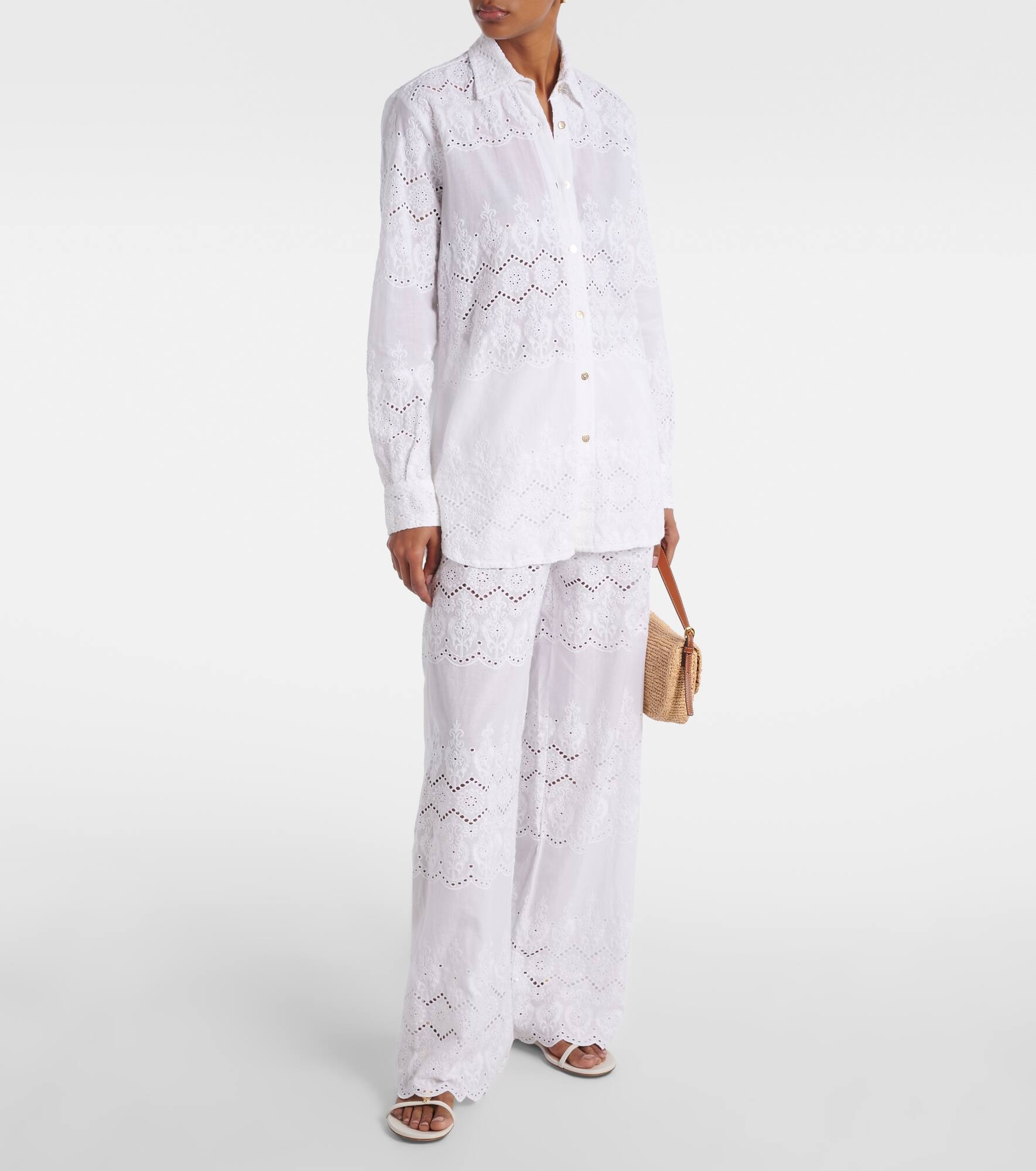 Immy broderie anglaise cotton wide-leg pants - 2