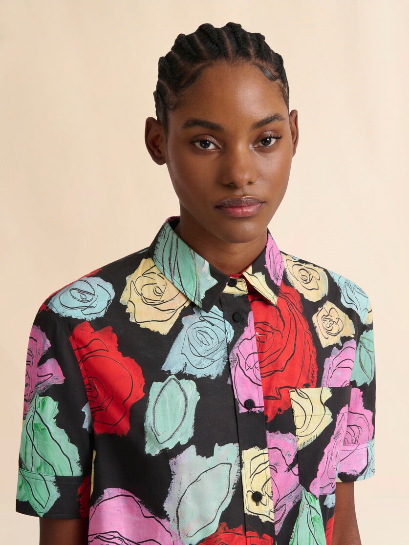 BLACK POPLIN SHORT-SLEEVE SHIRT WITH ORION PRINT - 4