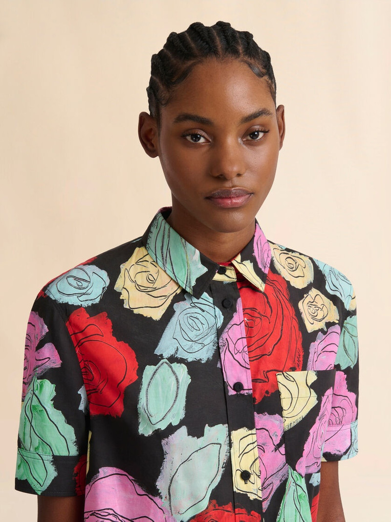 BLACK POPLIN SHORT-SLEEVE SHIRT WITH ORION PRINT 4