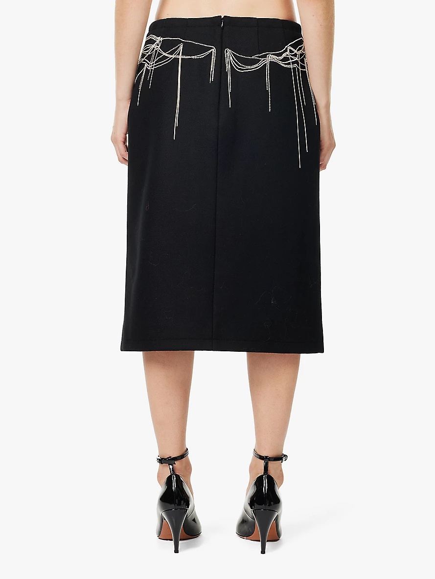 Embellished regular-fit brushed wool-blend midi skirt - 4