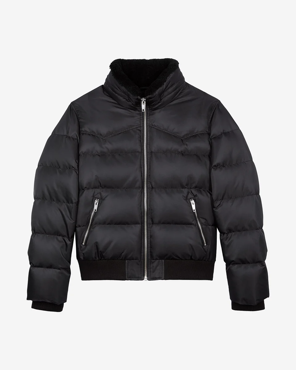 DOWN JACKET WITH GREY FUR COLLAR - 1