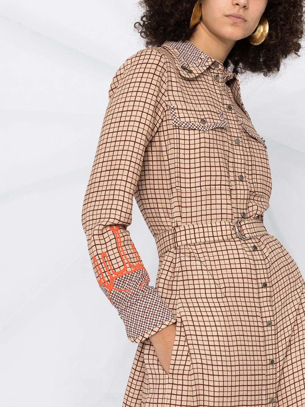 windowpane-print long shirt dress - 5