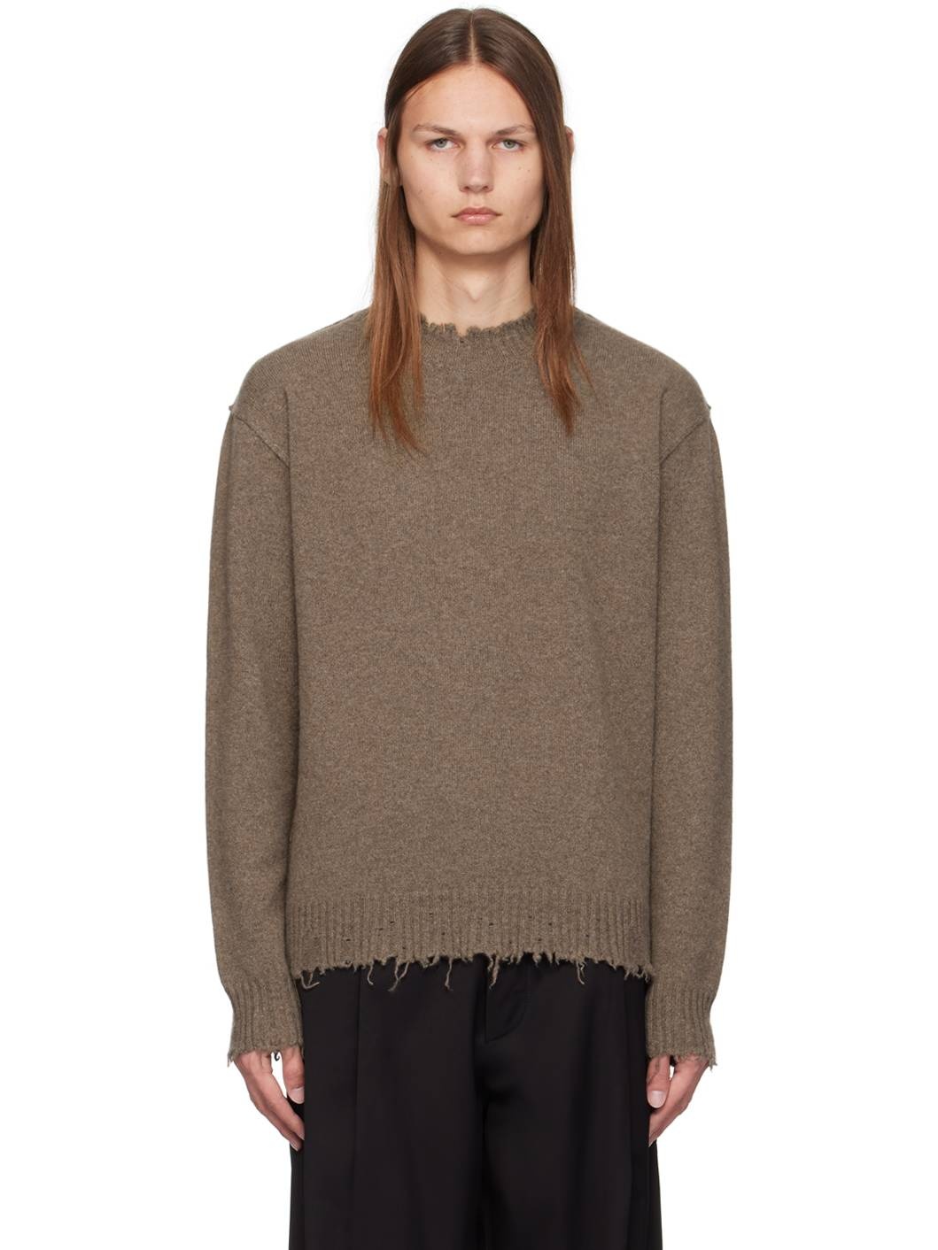 UMA WANG Brown Frayed Sweater ssense REVERSIBLE