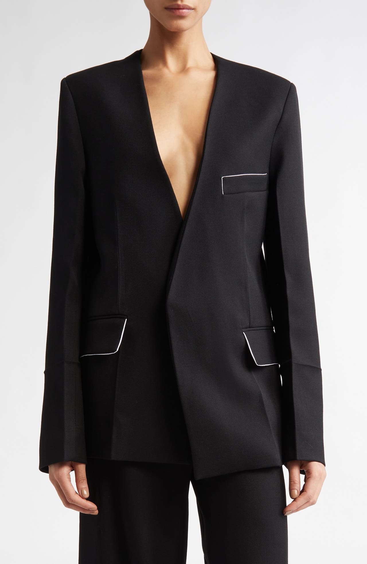 Victoria Beckham Open Back Collarless Jacket in Black at Nordstrom - 1