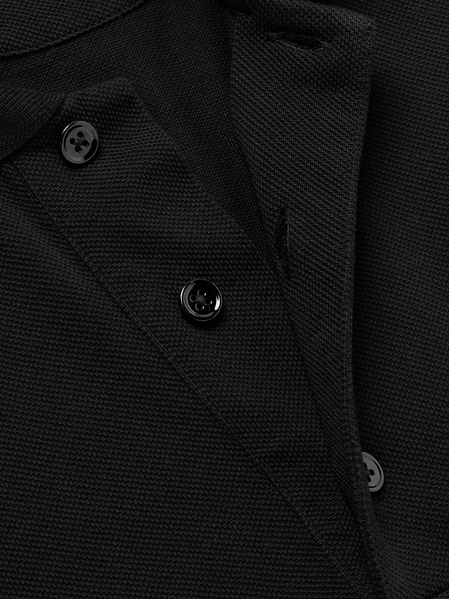 Slim-Fit Lyocell and Cotton-Blend Piqué Polo Shirt Black - 4