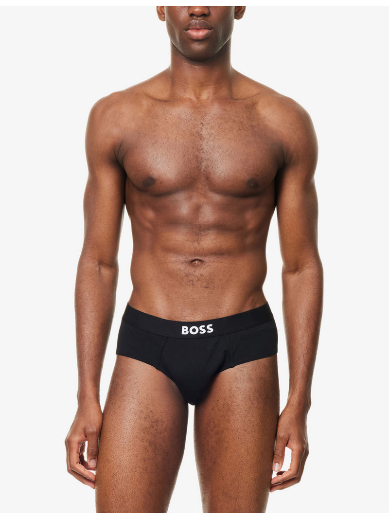 BOSS BOSS ONE x David Beckham Logo-Waistband Pack of Three Stretch-Cotton Hipster Briefs outlook