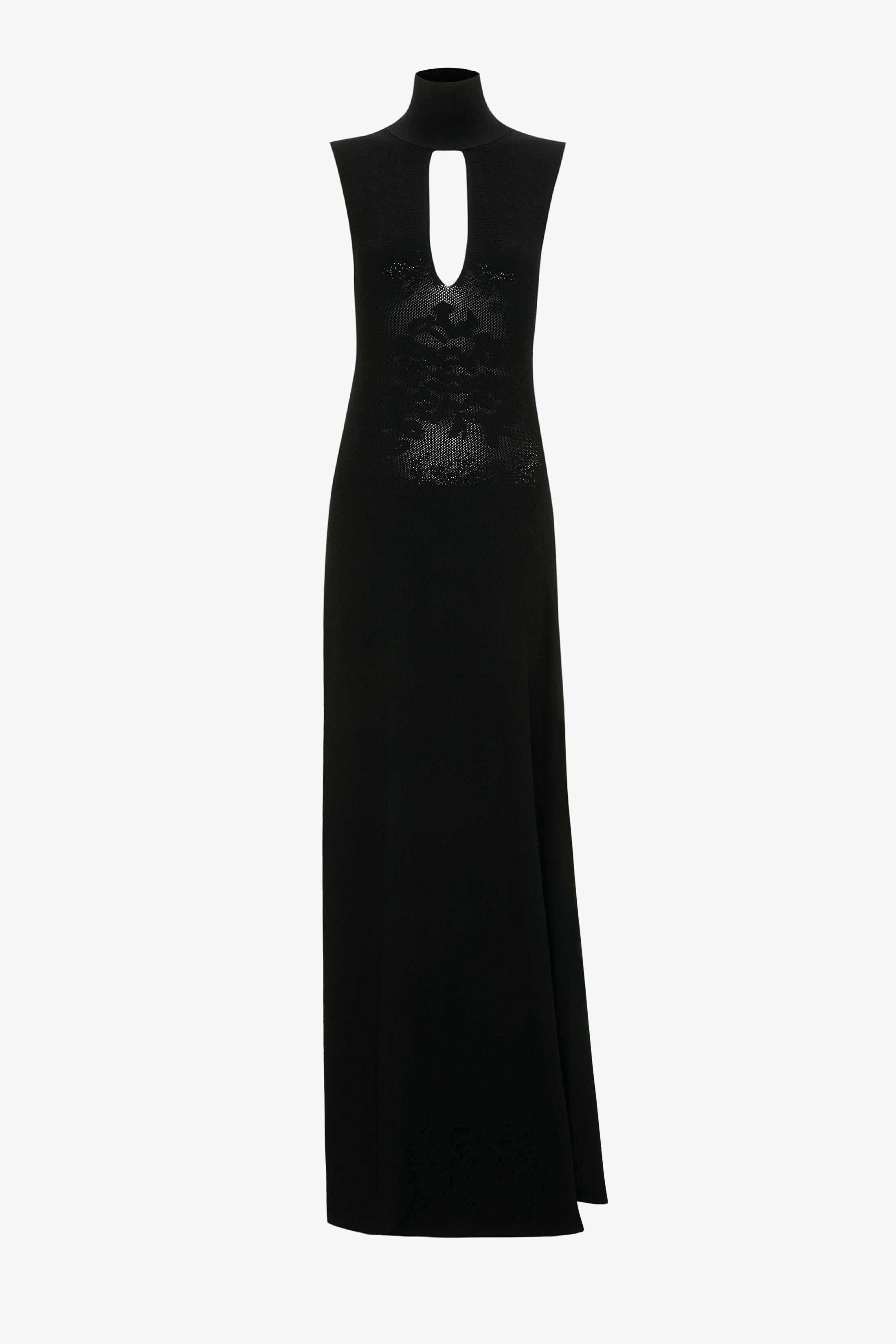 Cut Out Front Floor-Length Dress In Black - 1