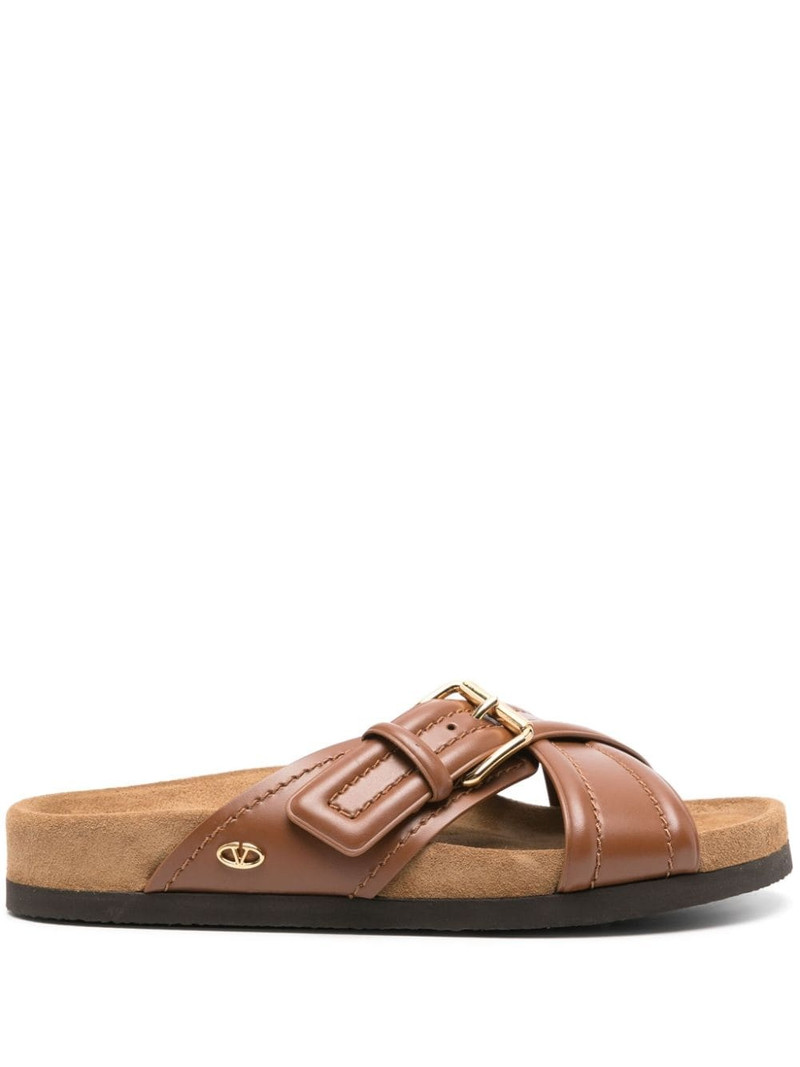 VLogo-plaque leather slides 1