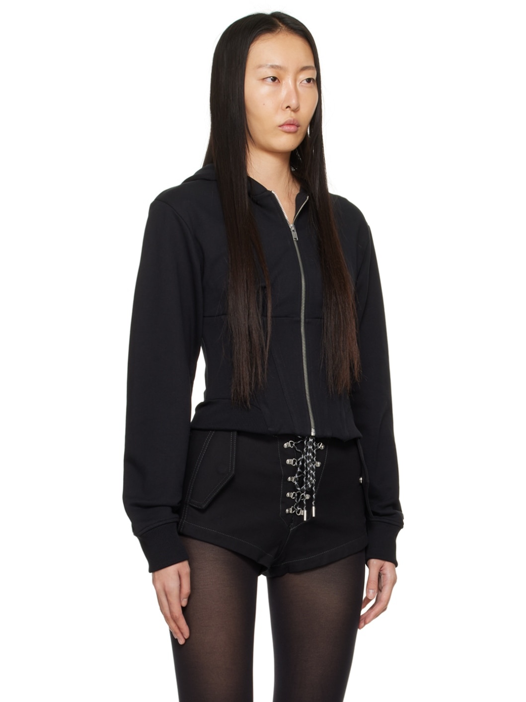 Black Layered Corset Hoodie - 2