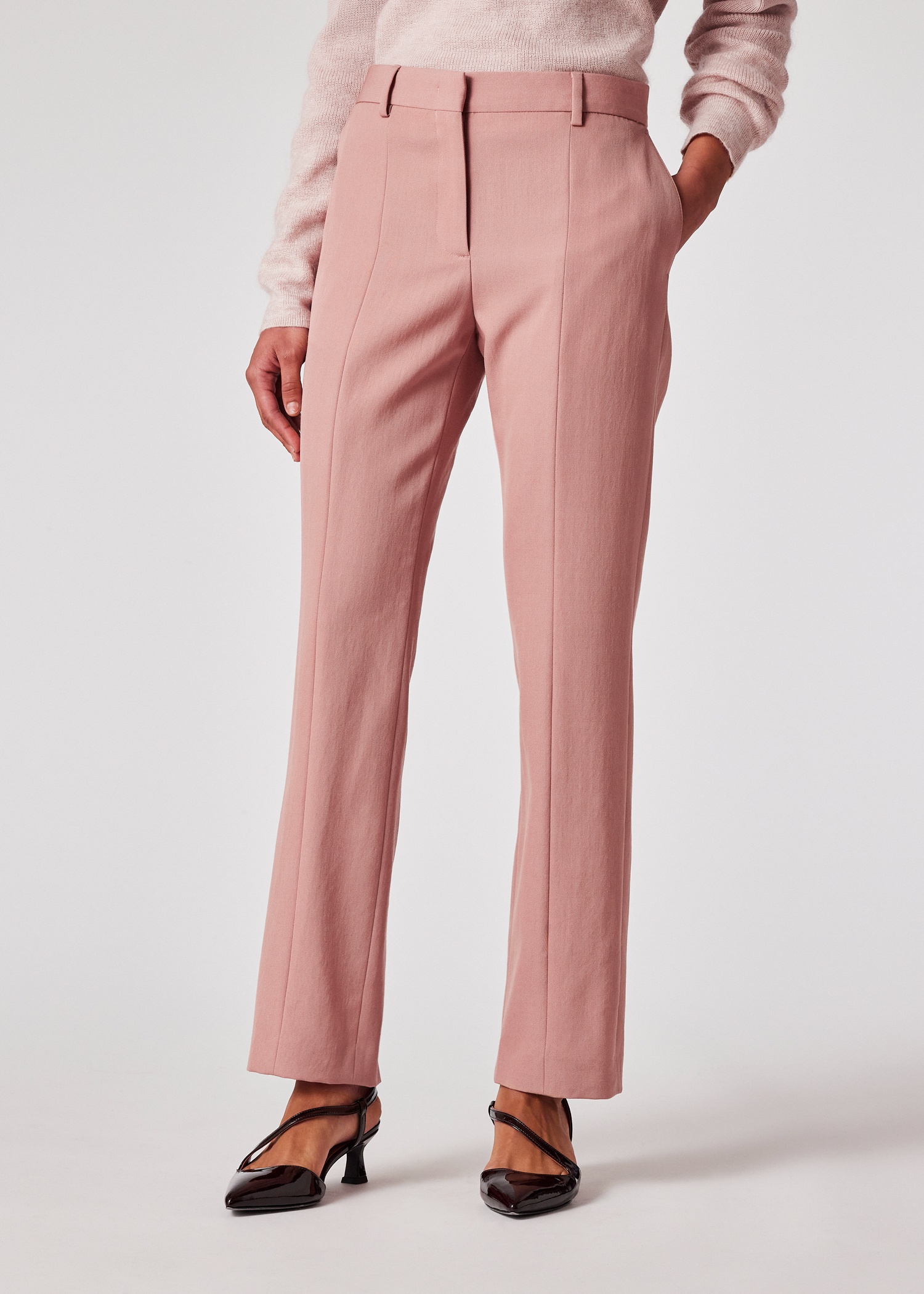 Women's Slim-Fit Dusky Pink Wool Trousers - 3