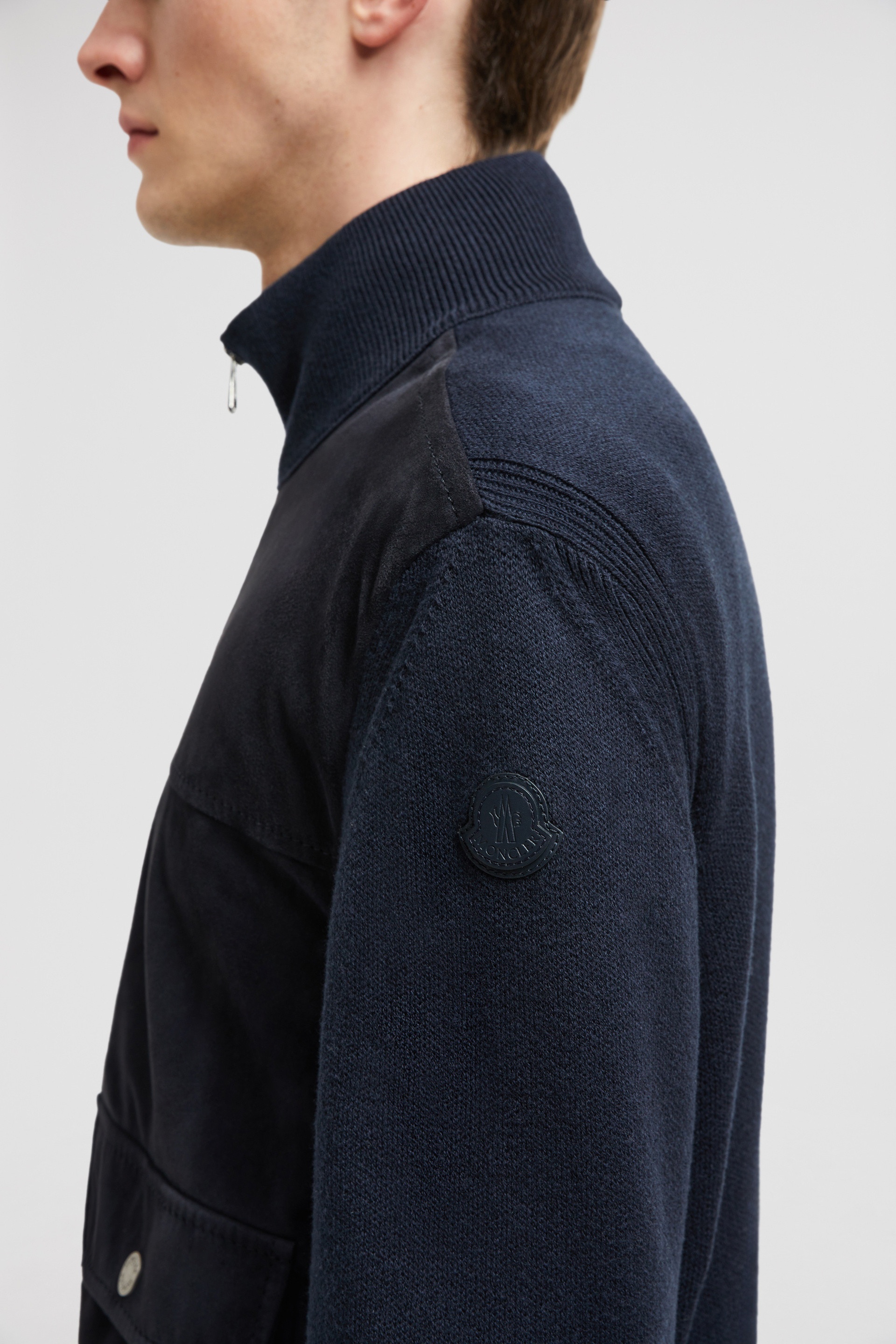 Wool, Cotton & Suede Zip-Up Cardigan - 7