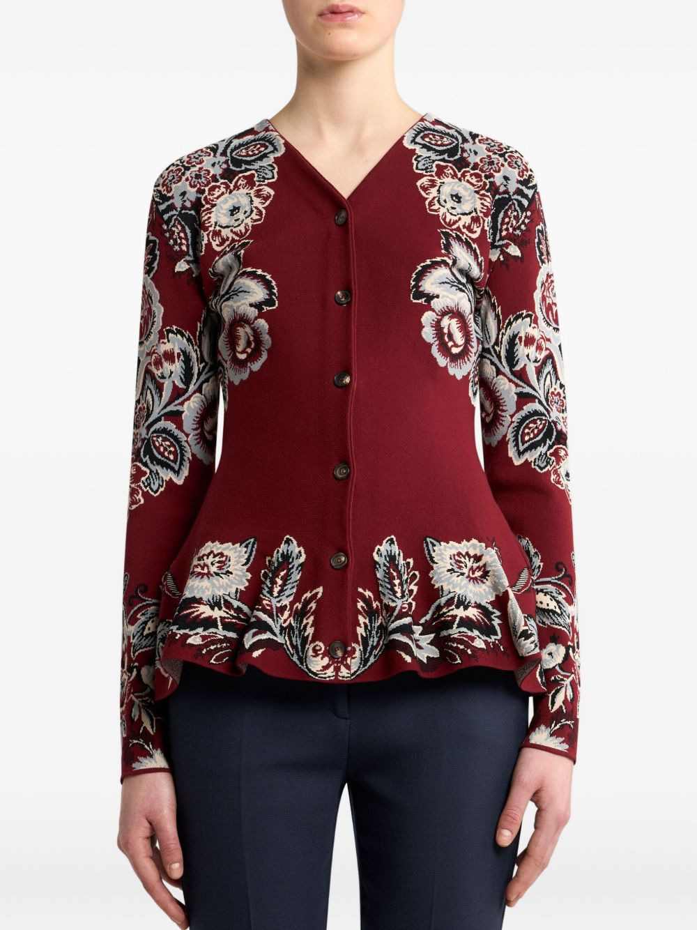 floral-pattern flared cardigan - 2