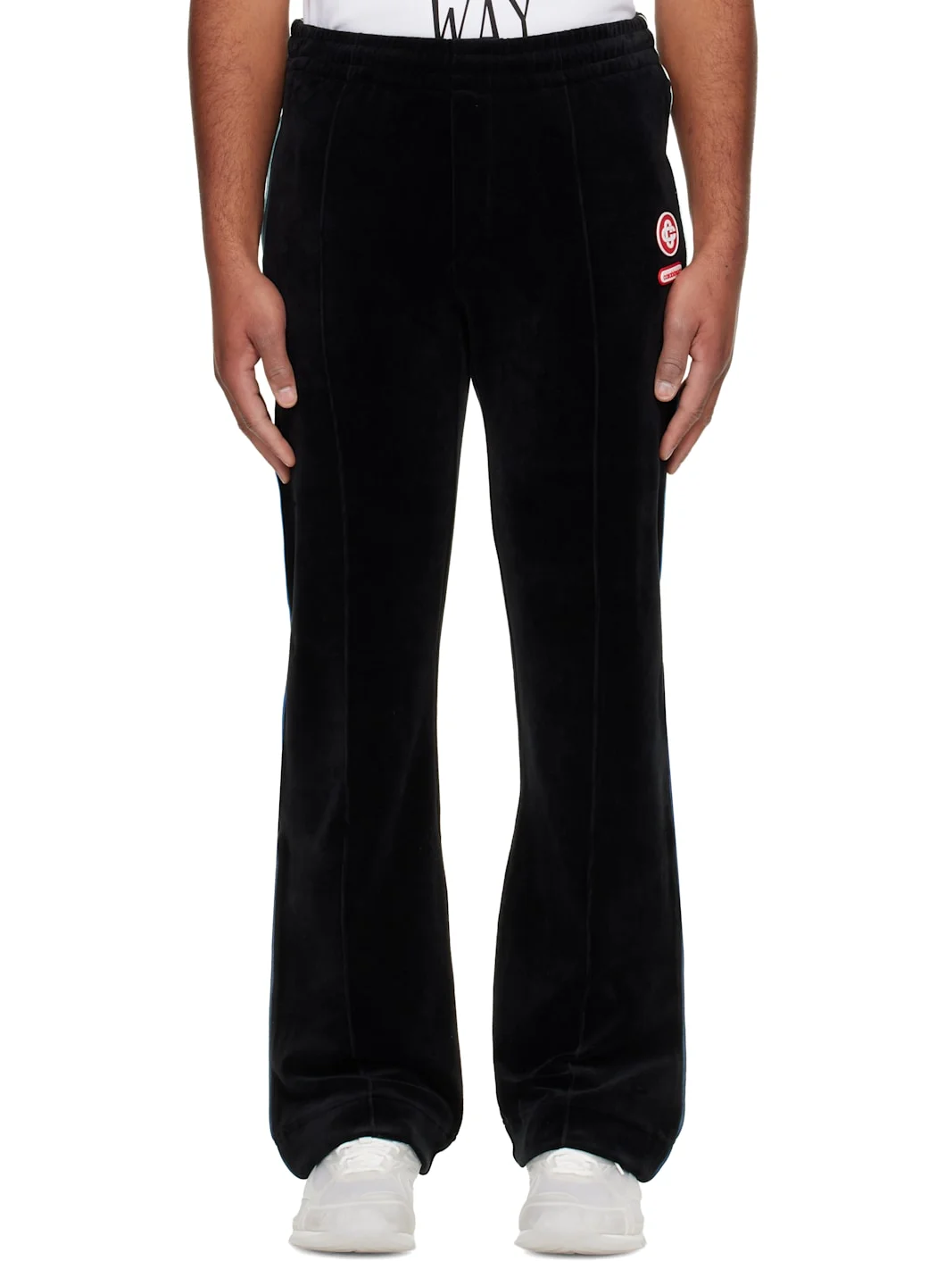 Black Gradient Piping Velour Track Pants - 1