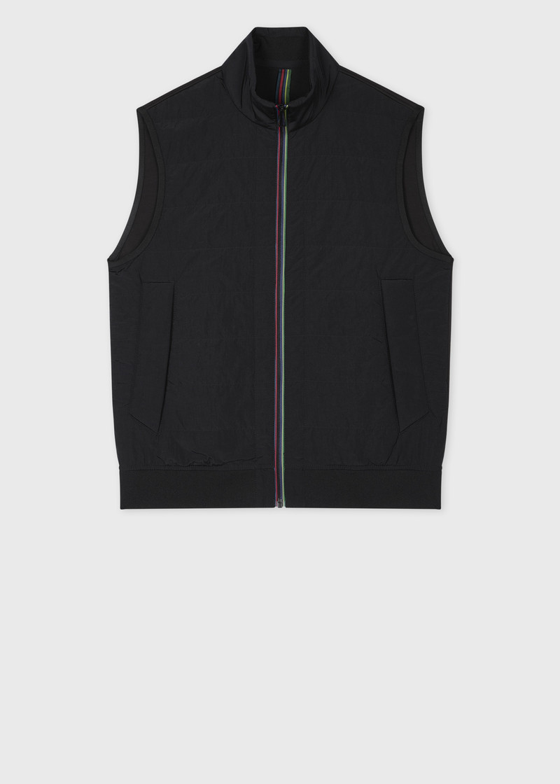 Black 'Sports Stripe' Mixed Media Gilet 1