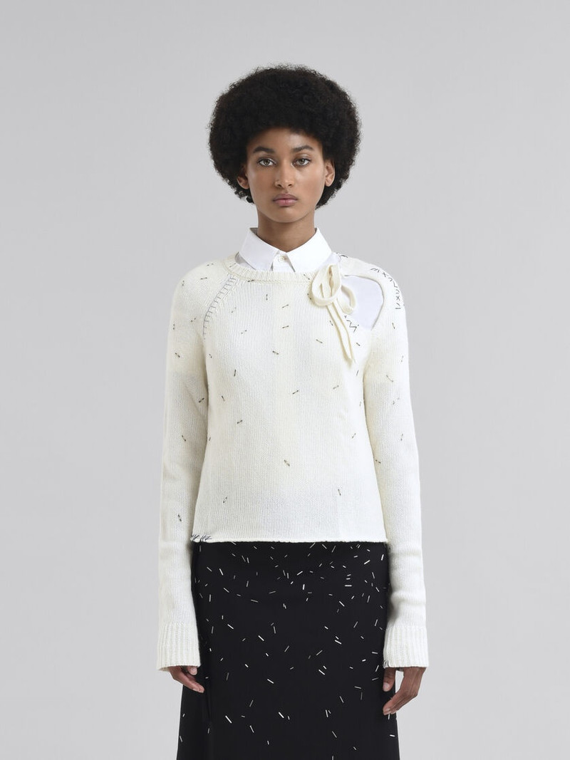 Marni PEARL EMBELLISHED WOOL AND CASHMERE IVORY JUMPER outlook